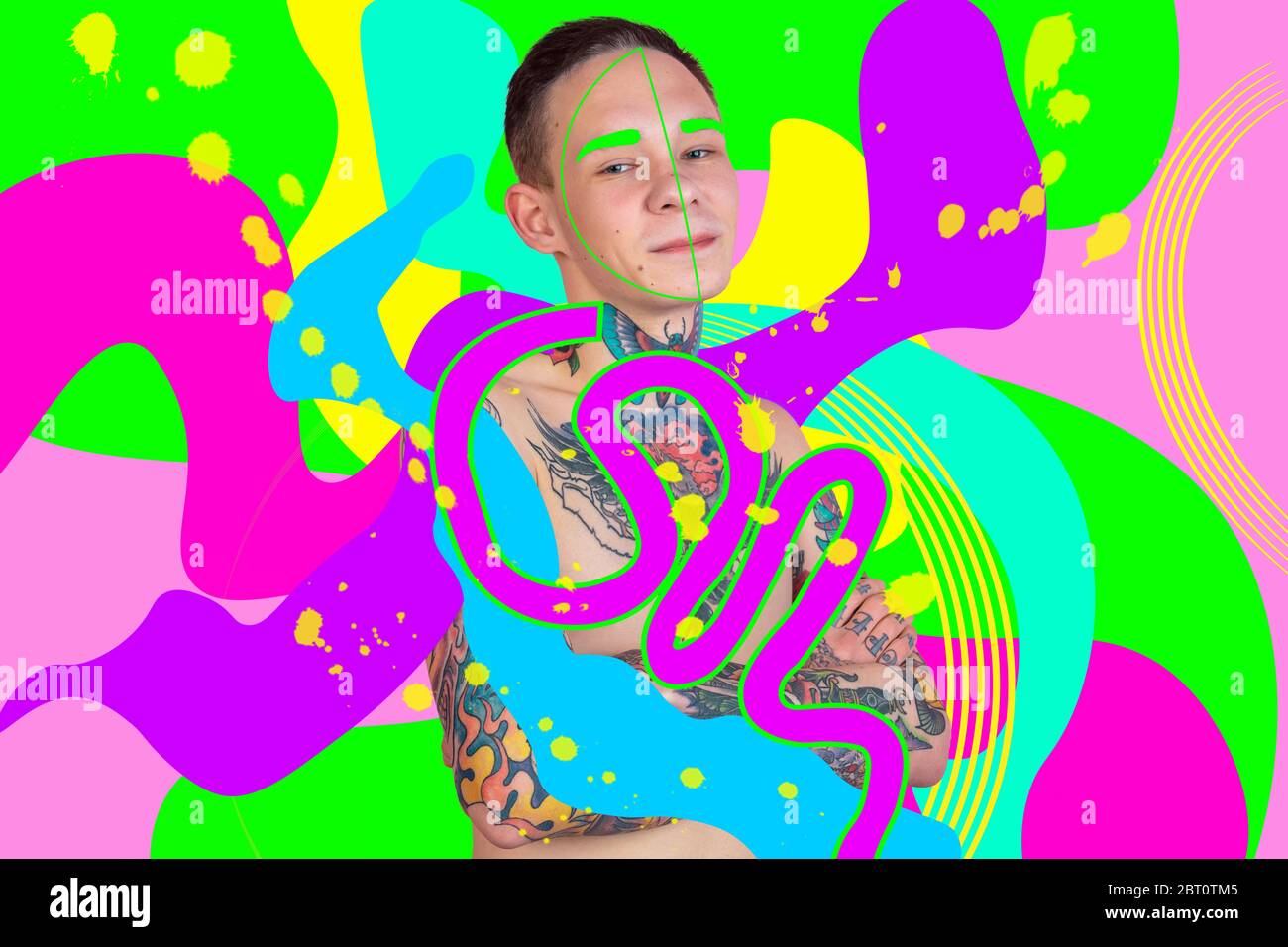 Ritratto di un giovane uomo dall'aspetto sgargiante, aspetto e design colorato e luminoso. Stile retrò e rivista, visione moderna della bellezza e della moda maschile, opere d'arte. CopySpace. Estate, luminoso. Foto Stock Ritratto di un giovane uomo dall'aspetto sgargiante, aspetto e design colorato e luminoso. Stile retrò e rivista, visione moderna della bellezza e della moda maschile, opere d'arte. CopySpace. Estate, luminoso. Foto Stock