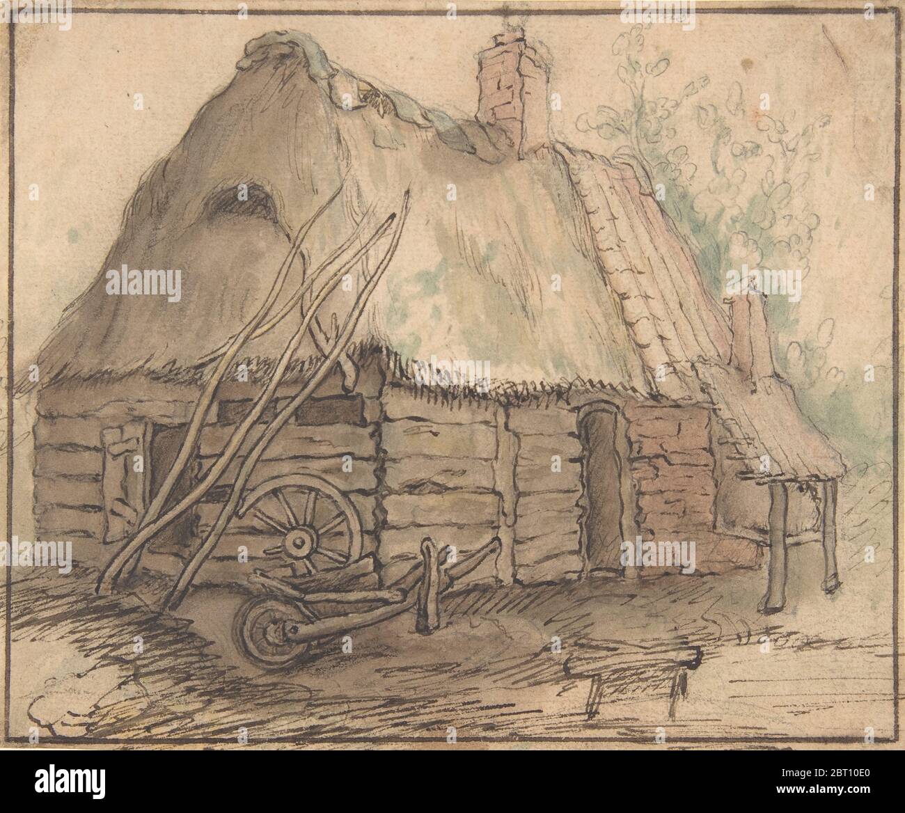 Un edificio agricolo; verso: Capo di una donna e leggero schizzo di donna che tiene un bambino, fine 16 °-metà 17 ° secolo. Foto Stock