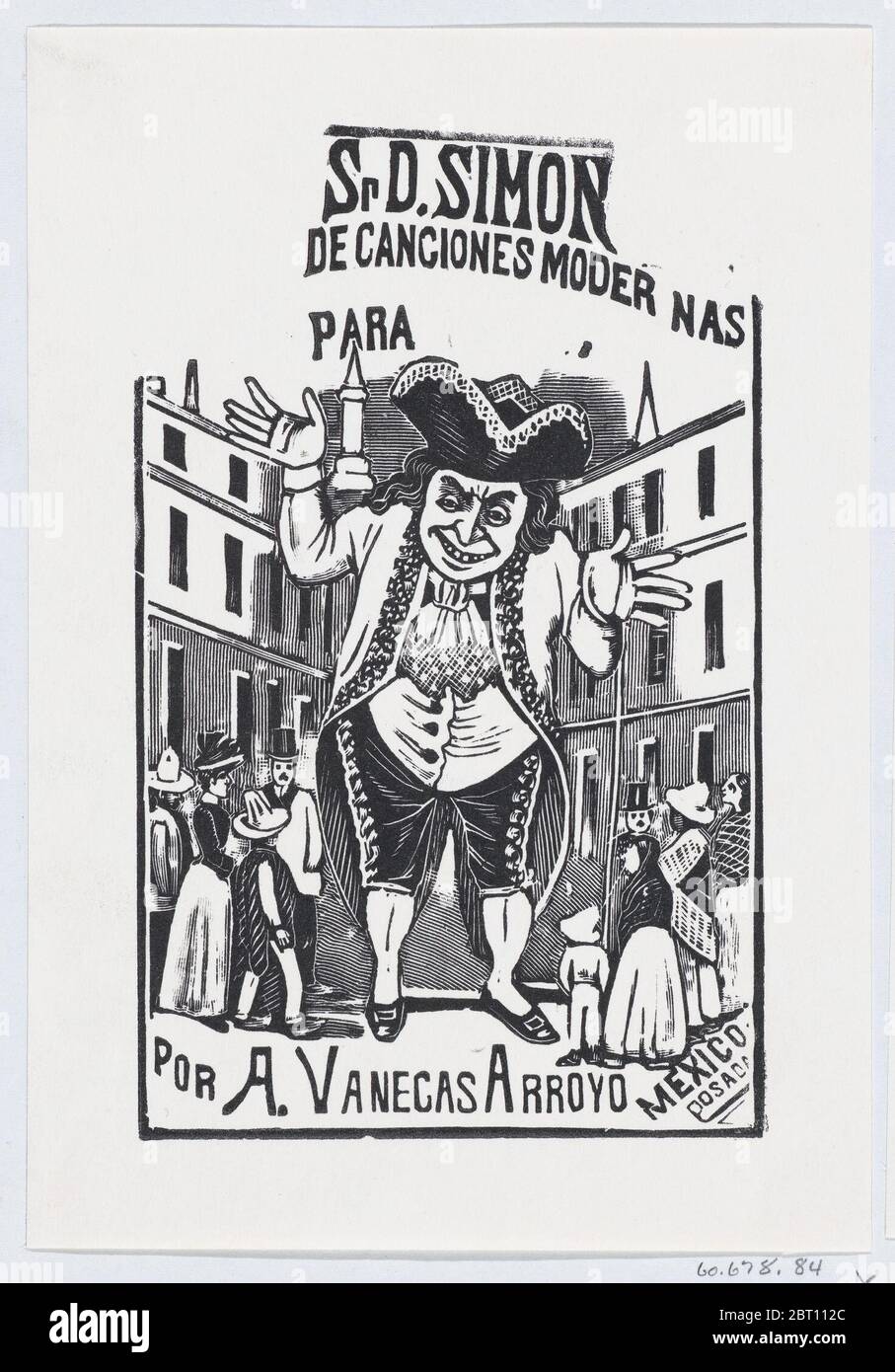 Un uomo che si infrange le spalle torreggiando su edifici e persone, 'se& n° xf1;o D. Simon' pubblicato da Antonio Vanegas Arroyo, ca. 1880-1910. Foto Stock