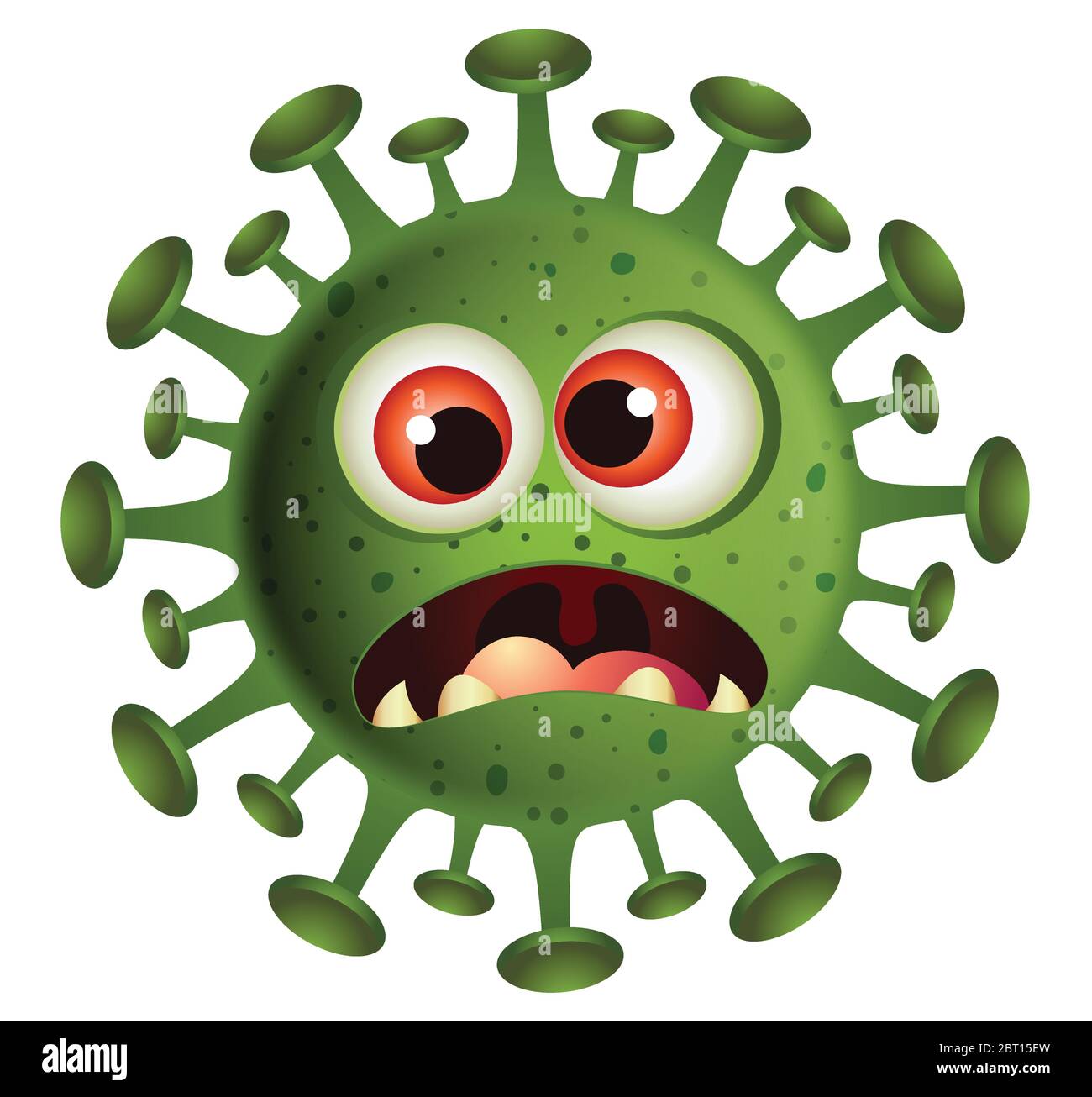 Corona Virus illustrazione.Green Virus cartone animato su sfondo bianco.Virus illustrazione vettore. Illustrazione Vettoriale