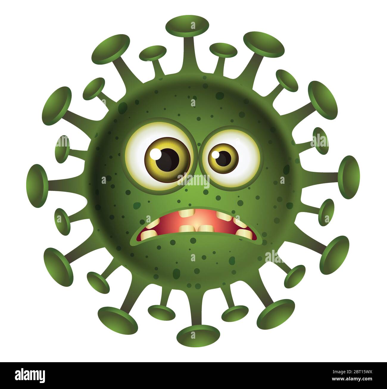 Corona Virus illustrazione.Green Virus cartone animato su sfondo bianco.Virus illustrazione vettore. Illustrazione Vettoriale