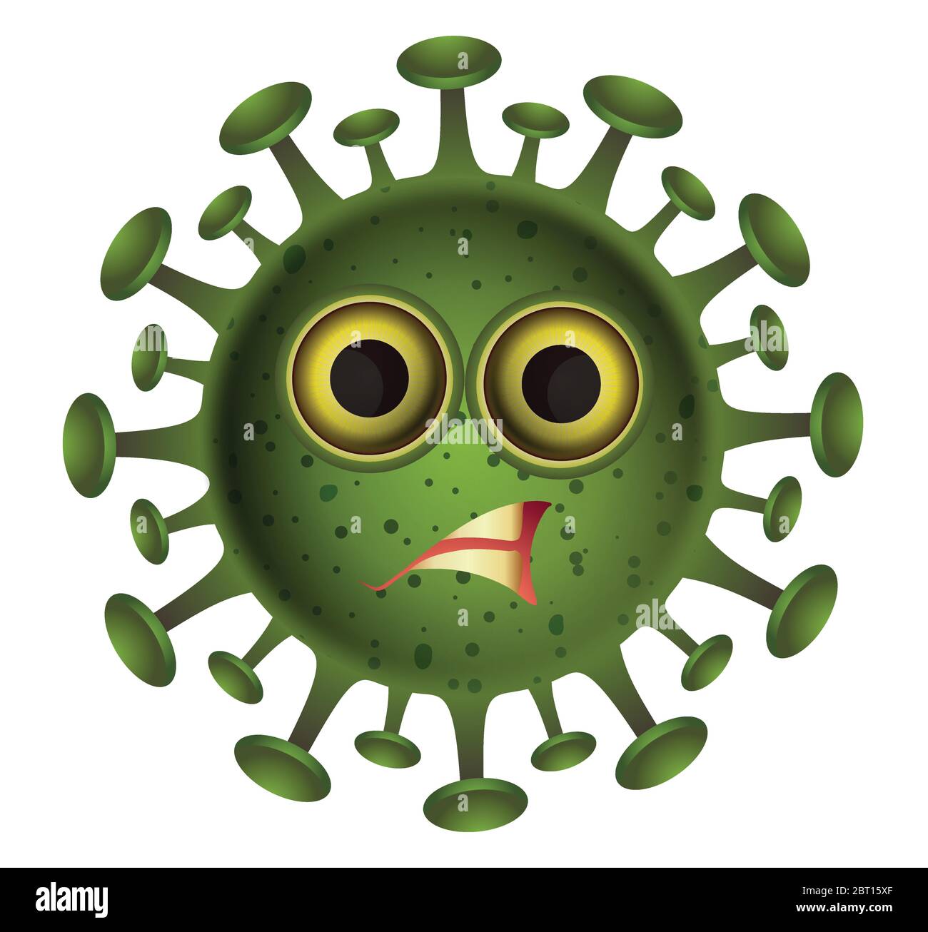 Corona Virus illustrazione.Green Virus cartone animato su sfondo bianco.Virus illustrazione vettore. Illustrazione Vettoriale