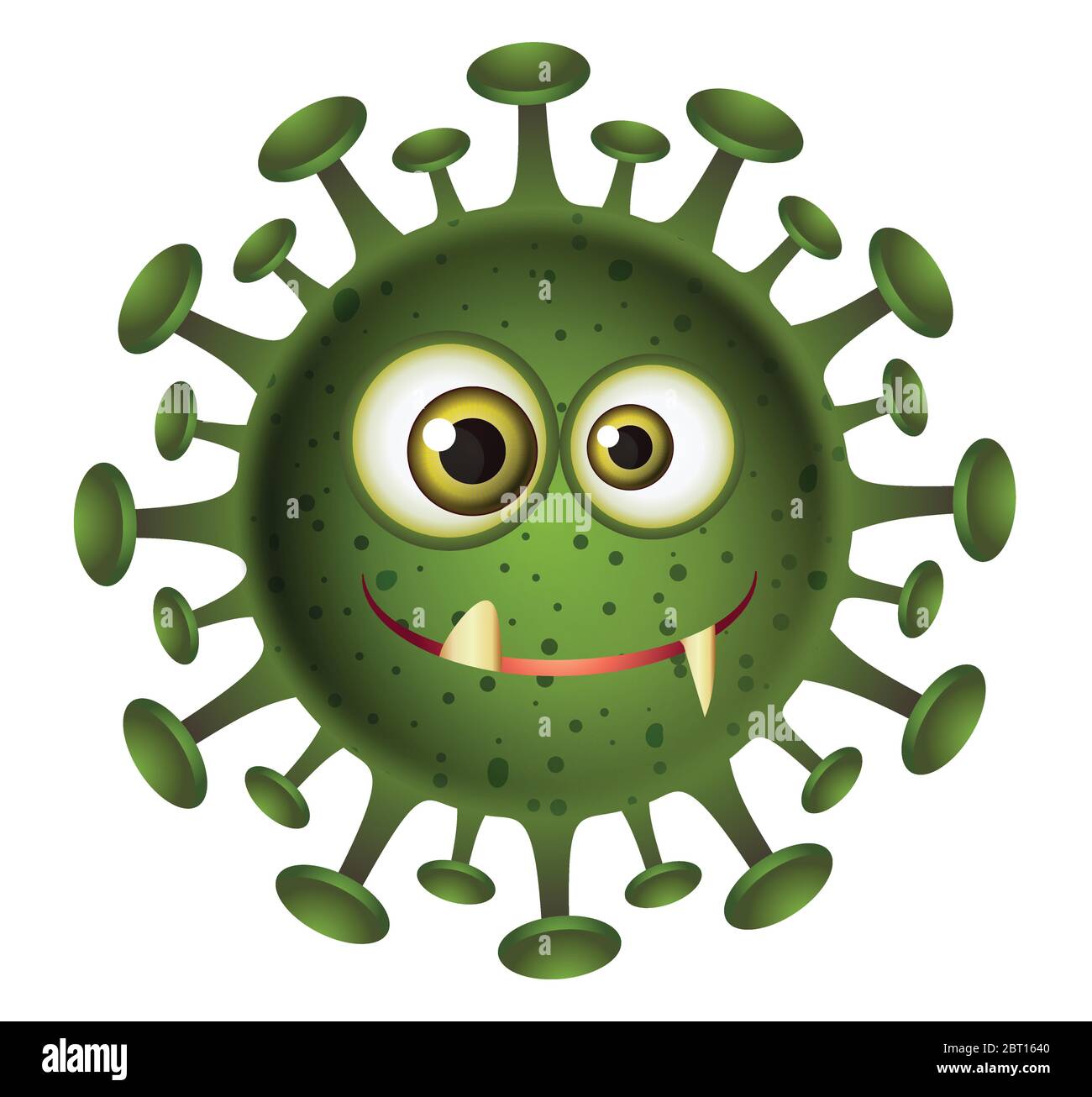 Corona Virus illustrazione.Green Virus cartone animato su sfondo bianco.Virus illustrazione vettore. Illustrazione Vettoriale