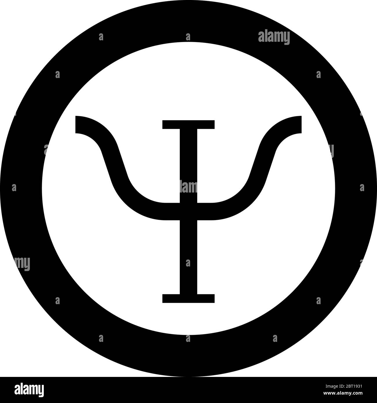 Psi simbolo greco maiuscolo lettera maiuscola carattere icona in cerchio rotondo nero colore vettore illustrazione piatta stile semplice immagine Illustrazione Vettoriale