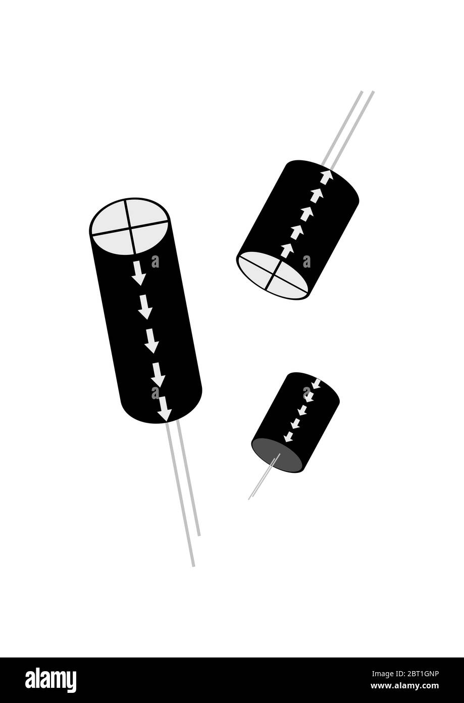 Componenti elettronici modello condensatore elettrolitico per testo. Illustrazione Vettoriale