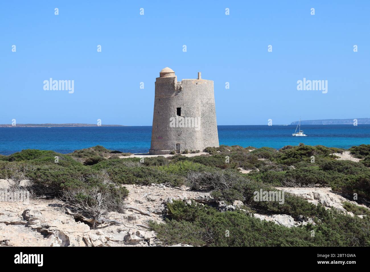 Vista dei lavori in costruzione sull'isola di Ibiza Foto Stock