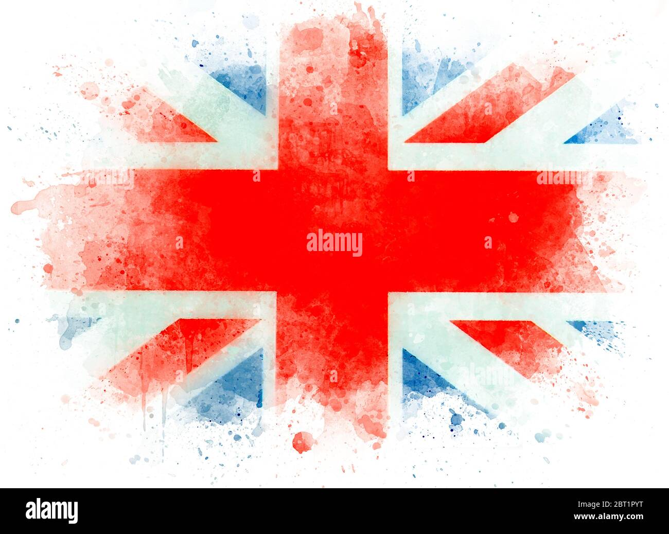 Bandiera acquerello della Gran Bretagna. Bandiera inglese, bandiera del Regno Unito o del Regno Unito su white paper, illustrazione Foto Stock