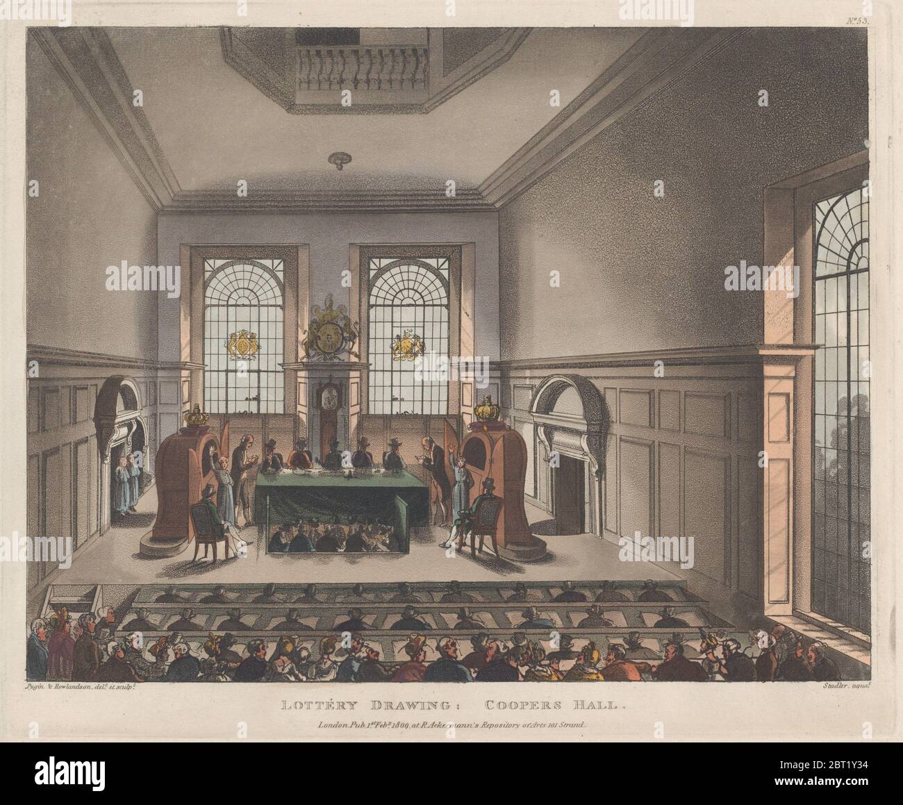 Disegno della lotteria, Sala dei Coopers, 1 febbraio 1809. Foto Stock