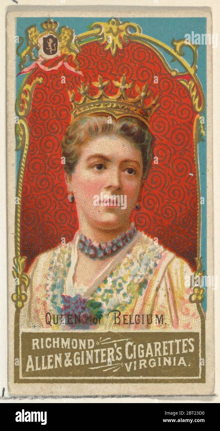 Regina del Belgio, della serie mondiale Sovereigns (N34) per Allen &amp; Ginter Cigarettes, 1889. Foto Stock