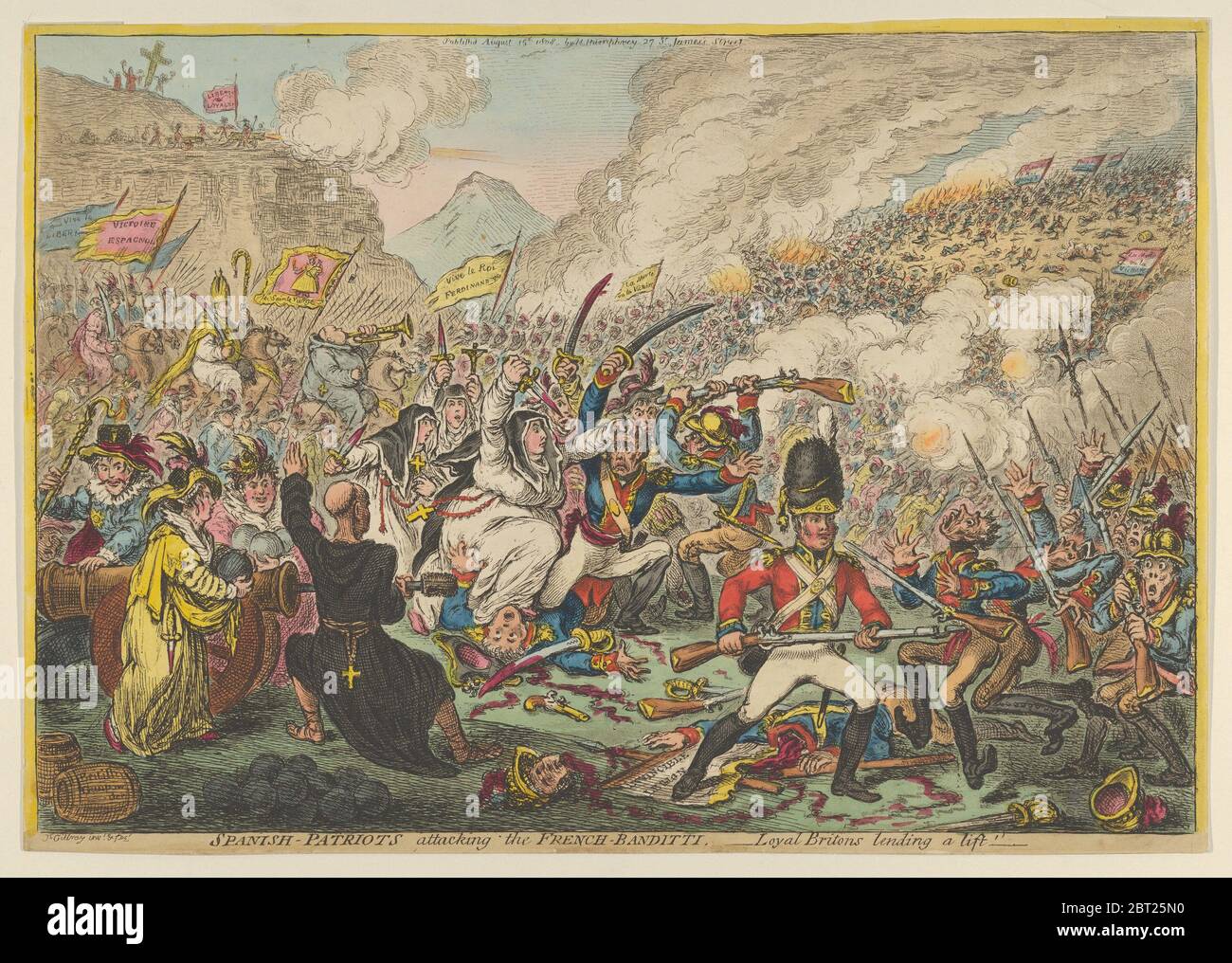 Spagnolo-Patrioti che attaccano i francesi-Banditti-leali britannici Lending a Lift, 15 agosto 1808. Foto Stock