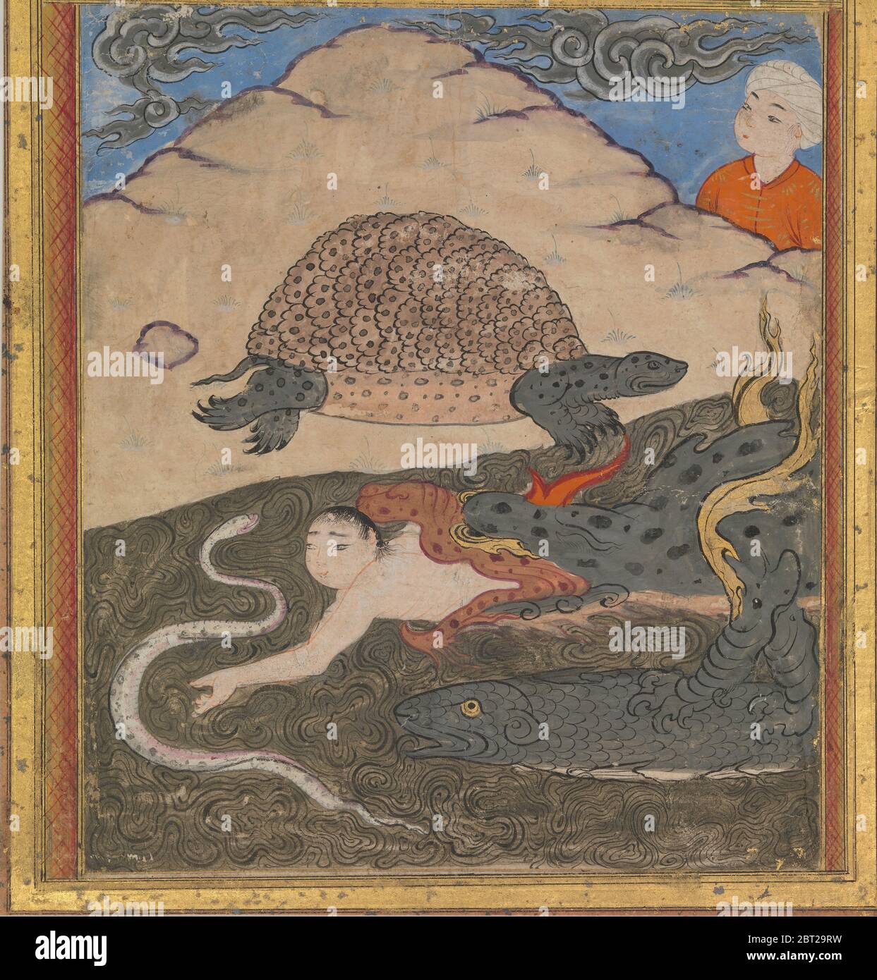 La Tartaruga, Folio da un 'Ajaa'ib al-Makhluqat (meraviglie della creazione) di Qazwini, seconda metà del XVI secolo. Foto Stock