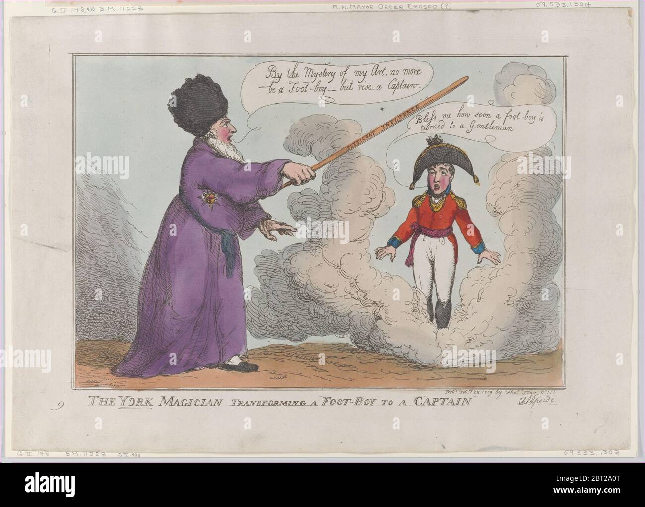 Il mago di York trasforma un Foot-Boy in un capitano, 25 febbraio 1809. Foto Stock