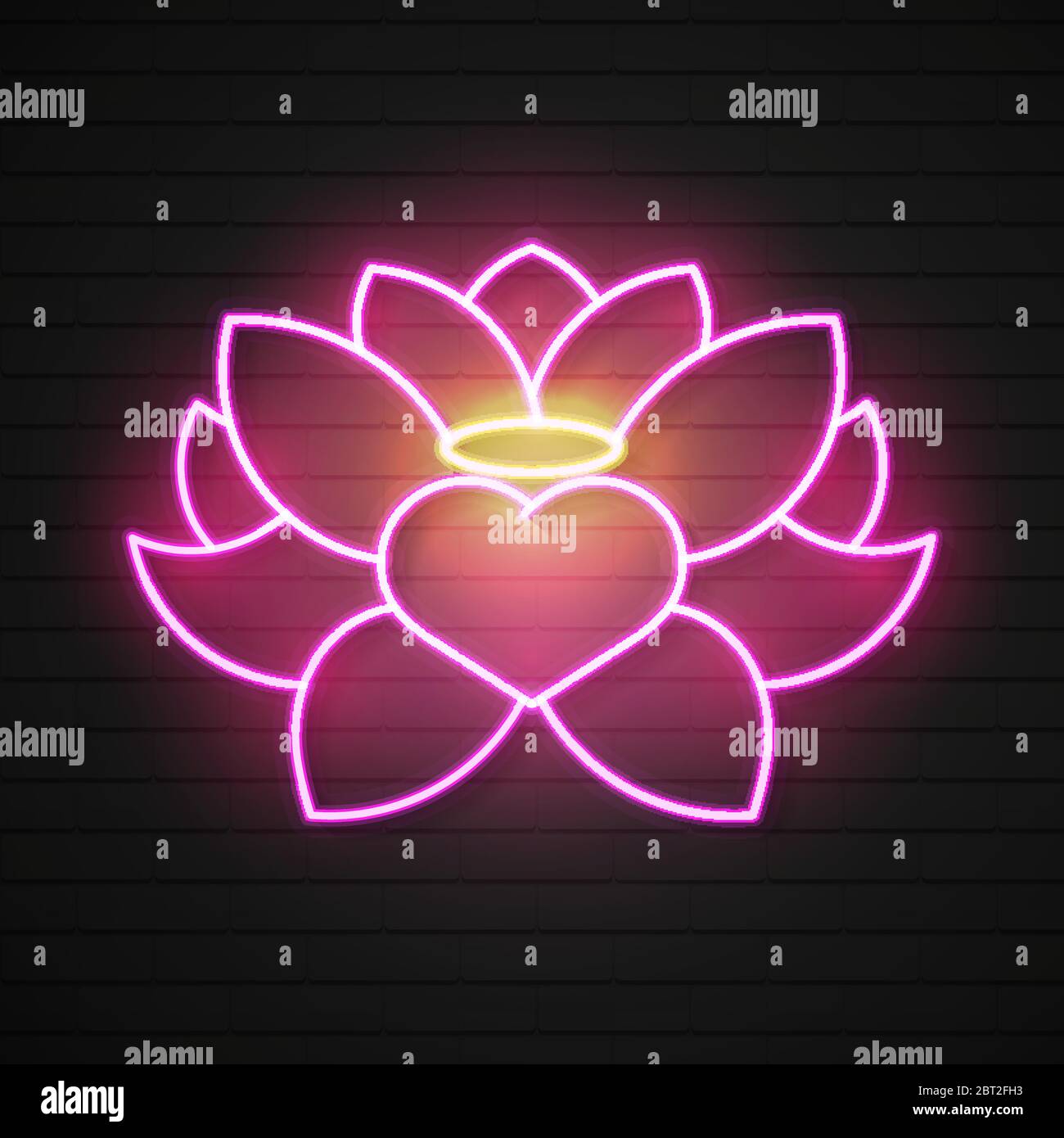 Cartello rosa Lotus Neon. Concetto di armonia e meditazione. Progettazione pubblicitaria. Cartello Notturno luminoso, Affissioni colorate, Banner chiaro. Vettore in Neon S Illustrazione Vettoriale