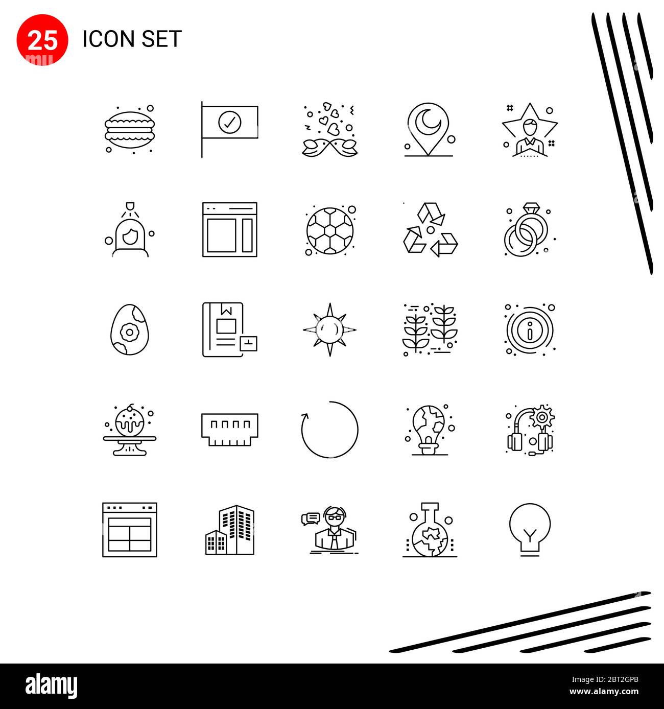 Set di 25 semplici linee di elementi di design vettoriali editabili mussulmani, stella, coppia, allegvi Illustrazione Vettoriale