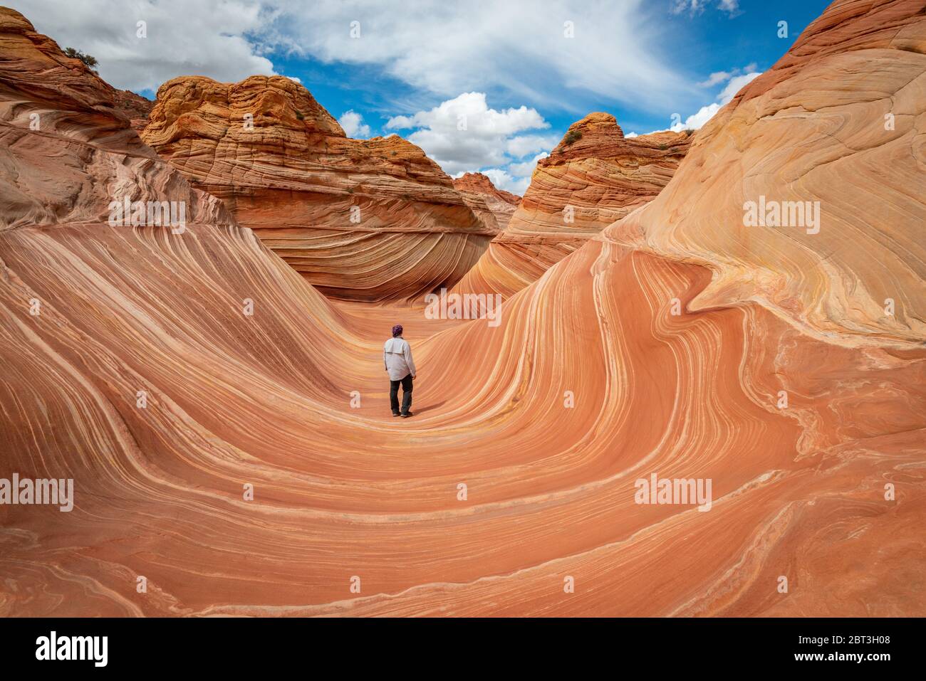 Uomo in piedi in Paria Canyon-Vermilion Cliffs Wilderness, Arizona, Stati Uniti Foto Stock