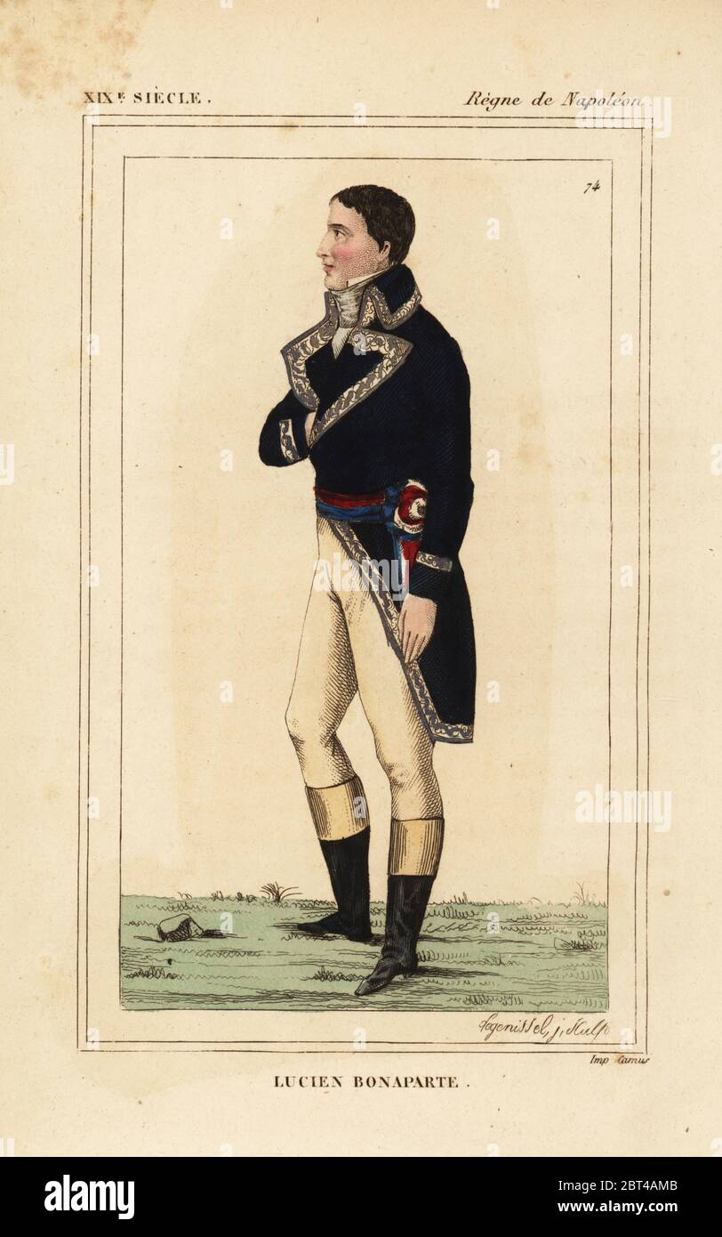 Lucien Bonaparte, principe di Canino e Musignano, fratello minore di Napoleone 1775-1840. Litografia Handcolored da Legenissel da Le Bibliophile Jacob aka Paul Lacroix i costumi Historiques de la France (costumi storici della Francia), Amministrazione de Librairie, Parigi, 1852. Foto Stock