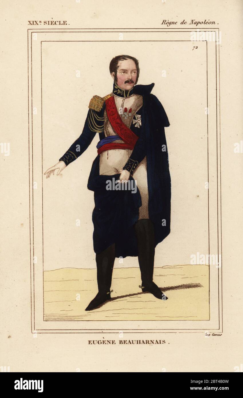Eugenio Beauharnais, duca di Leuchtenberg, Imperatrice Josephine's figlio dal suo primo matrimonio, 1781-1824. Litografia Handcolored da Le Bibliophile Jacob aka Paul Lacroix i costumi Historiques de la France (costumi storici della Francia), Amministrazione de Librairie, Parigi, 1852. Foto Stock
