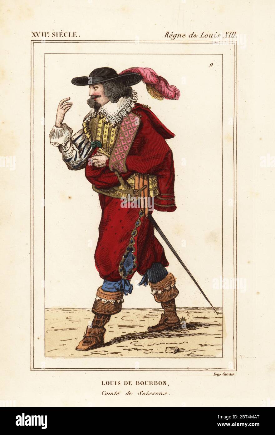 Luigi di Borbone, conte di Soissons 1604-1641. Litografia colorata a mano dopo un ritratto originale di le Bibliophile Jacob aka Paul Lacroix costumi Historiques de la France (costumi storici della Francia), Administration de Librairie, Parigi, 1852. Foto Stock