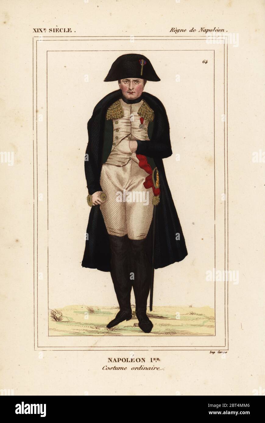 L'imperatore Napoleone Ist, campagna uniforme, costume ordinaire, 1804. Litografia Handcolored da Le Bibliophile Jacob aka Paul Lacroix i costumi Historiques de la France (costumi storici della Francia), Amministrazione de Librairie, Parigi, 1852. Foto Stock