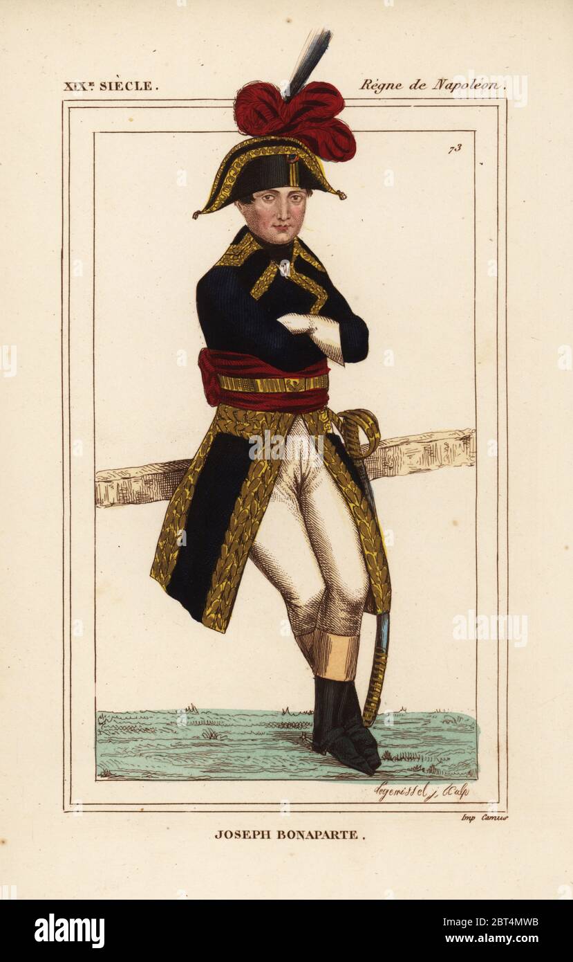 Giuseppe Bonaparte, diplomatico francese e nobile, fratello di Napoleone 1768-1844. Litografia Handcolored da Legenissel da Le Bibliophile Jacob aka Paul Lacroix i costumi Historiques de la France (costumi storici della Francia), Amministrazione de Librairie, Parigi, 1852. Foto Stock