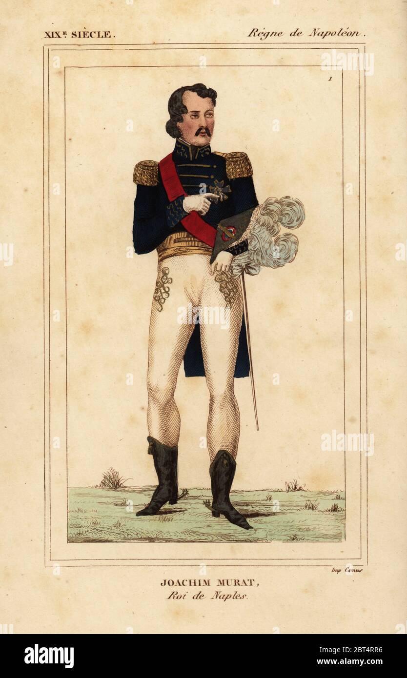 Gioacchino Murat, re di Napoli e Maresciallo di Francia 1767-1815. Litografia Handcolored da Leopoldo Massard da Le Bibliophile Jacob aka Paul Lacroix i costumi Historiques de la France (costumi storici della Francia), Amministrazione de Librairie, Parigi, 1852. Foto Stock