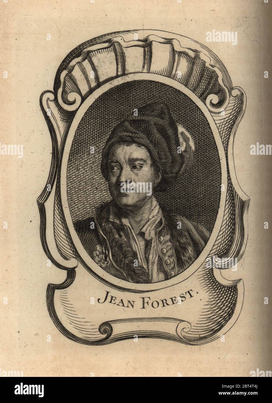 Ritratto della Foresta di Jean-Baptiste, pittore paesaggista francese 1636-1712. Incisione su copperplate dopo un ritratto di Nicolas de Largilliere di Antoine-Joseph Dezallier dArgenvilles Abrege de la vie des Plus fameux peintres, vite dei più famosi artisti, de Bure Laine, Parigi, 1762. Foto Stock