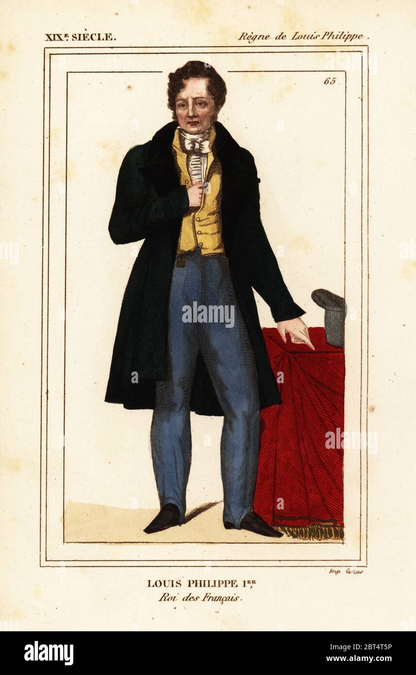 Re Louis Philippe I di Francia 1773-1850. Litografia Handcolored da Le Bibliophile Jacob aka Paul Lacroix i costumi Historiques de la France (costumi storici della Francia), Amministrazione de Librairie, Parigi, 1852. Foto Stock