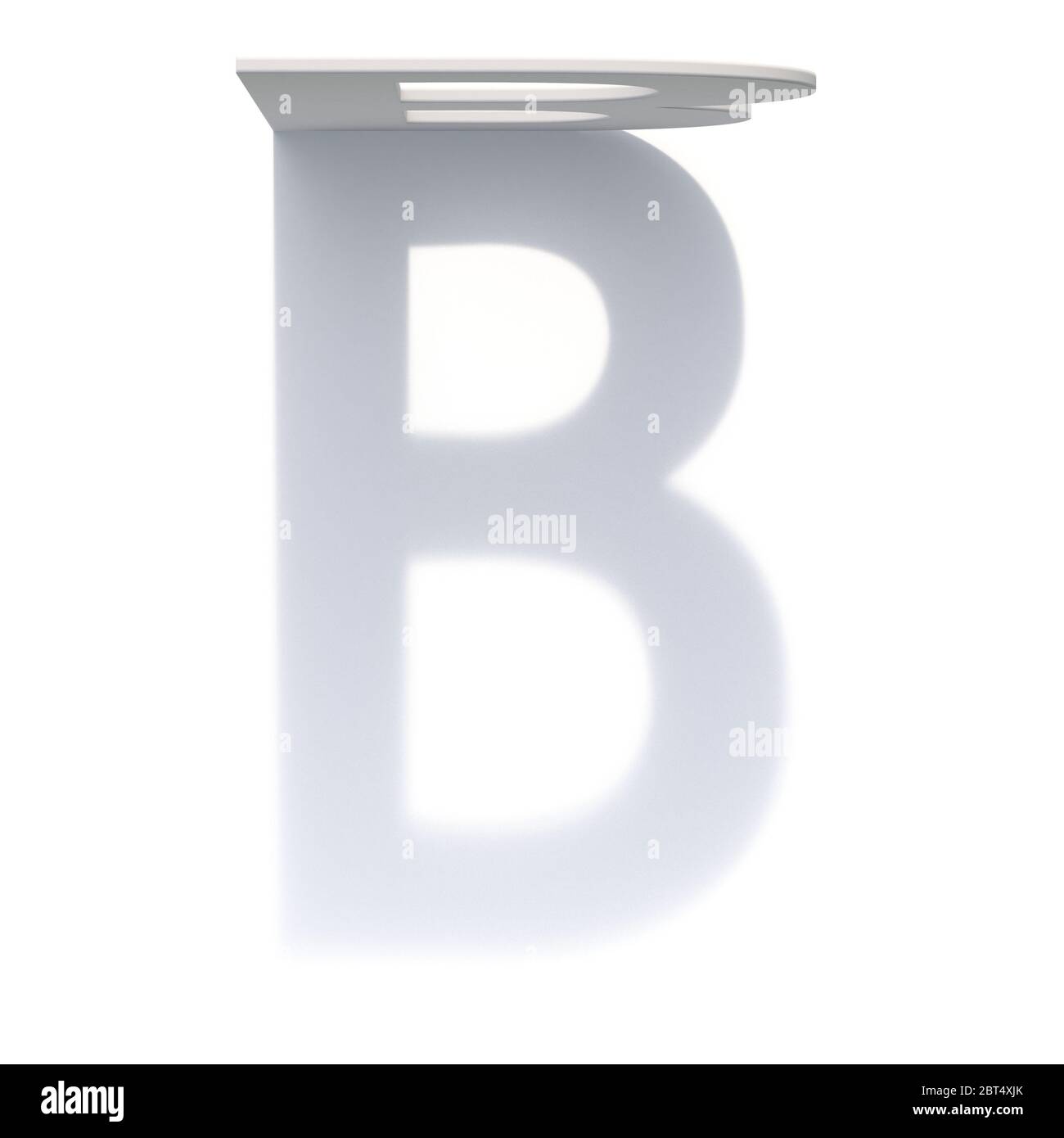 Caduta verticale ombra font Letter B 3D render illustrazione isolati su sfondo bianco Foto Stock