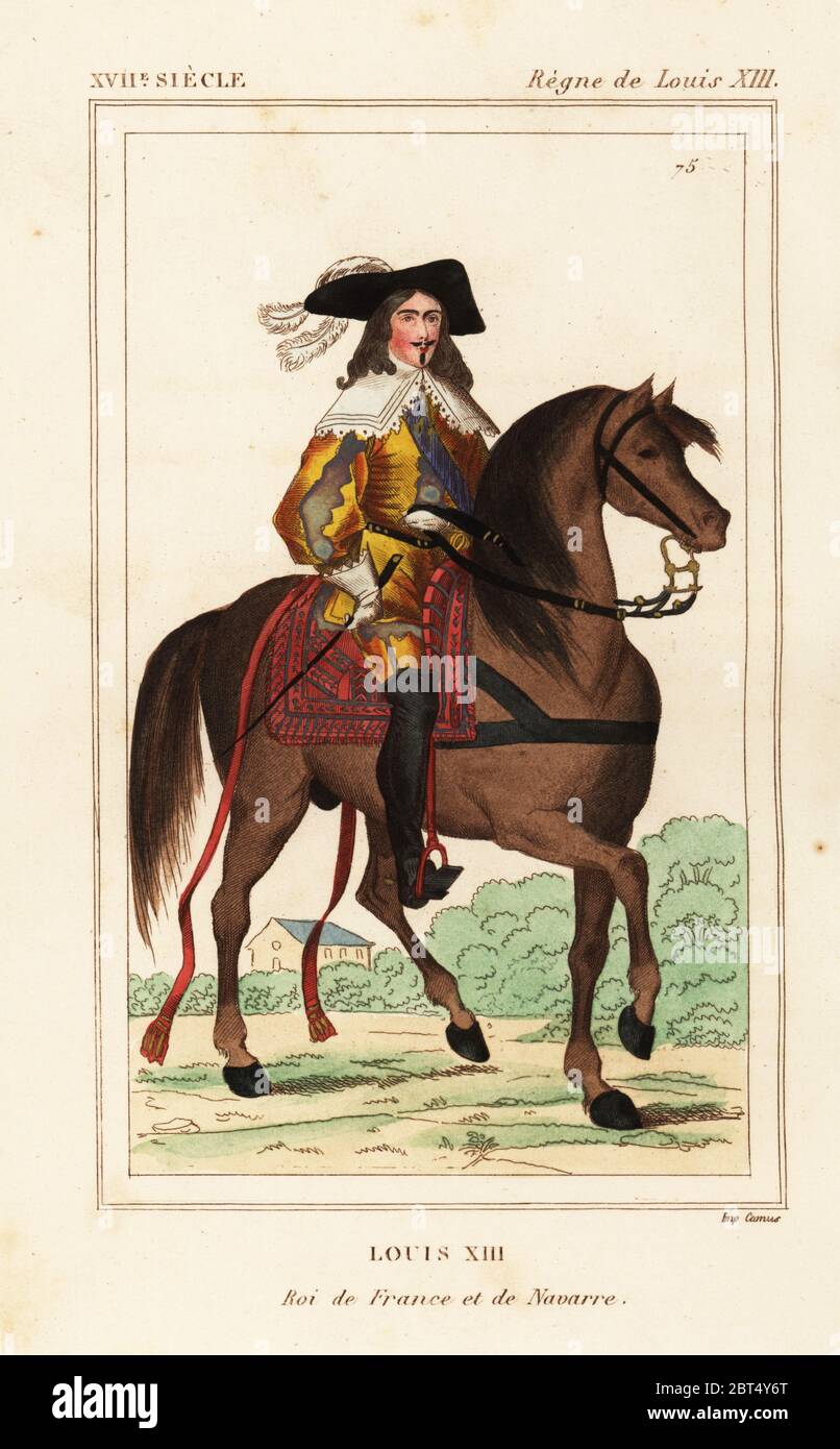 Il re Luigi XIII di Francia e di Navarra, come un adulto. Litografia Handcolored dopo una stampa postuma da Le Bibliophile Jacob aka Paul Lacroix i costumi Historiques de la France (costumi storici della Francia), Amministrazione de Librairie, Parigi, 1852. Foto Stock