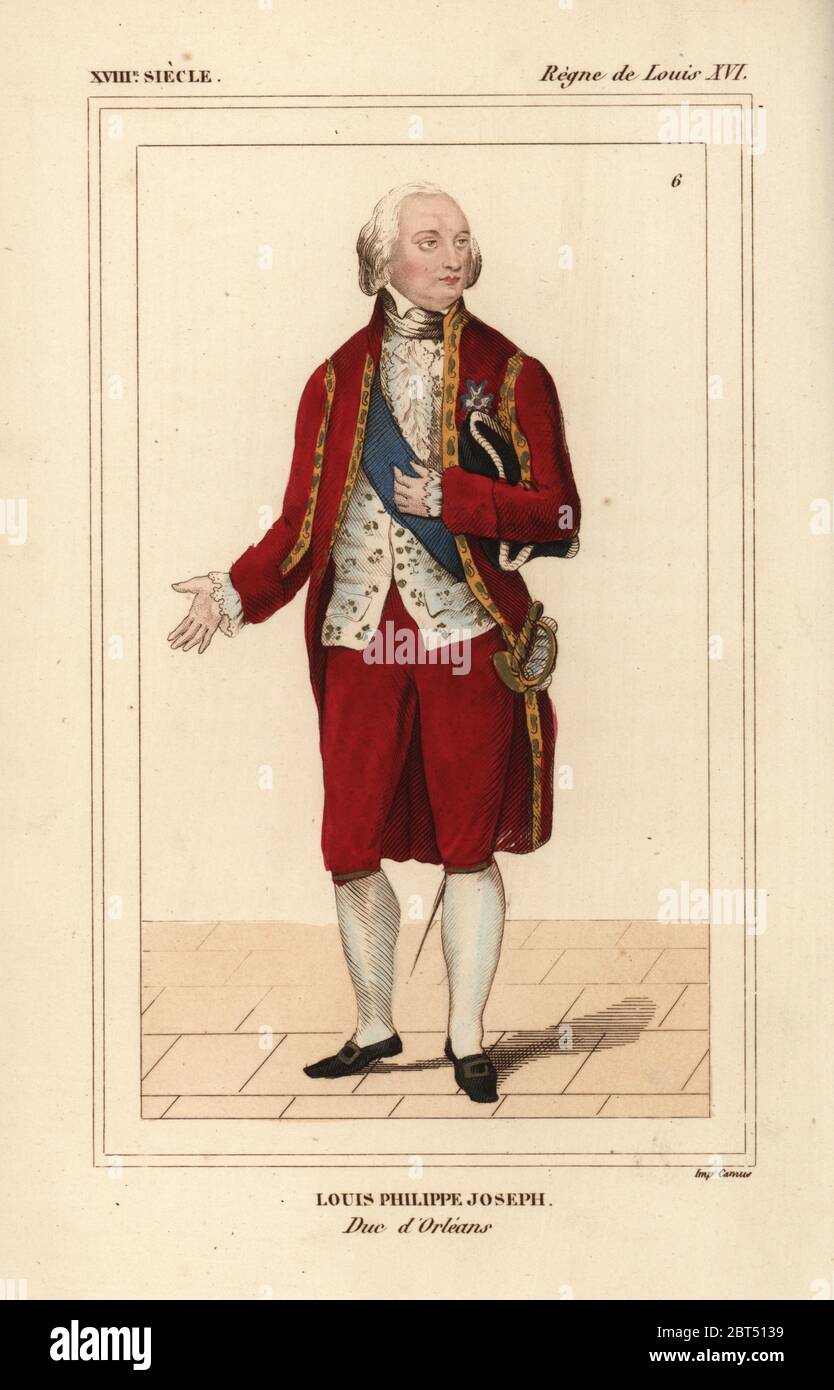 Louis Philippe Joseph, Duc d'Orleans, 1747-1793. Litografia Handcolored da Le Bibliophile Jacob aka Paul Lacroix i costumi Historiques de la France (costumi storici della Francia), Amministrazione de Librairie, Parigi, 1852. Foto Stock