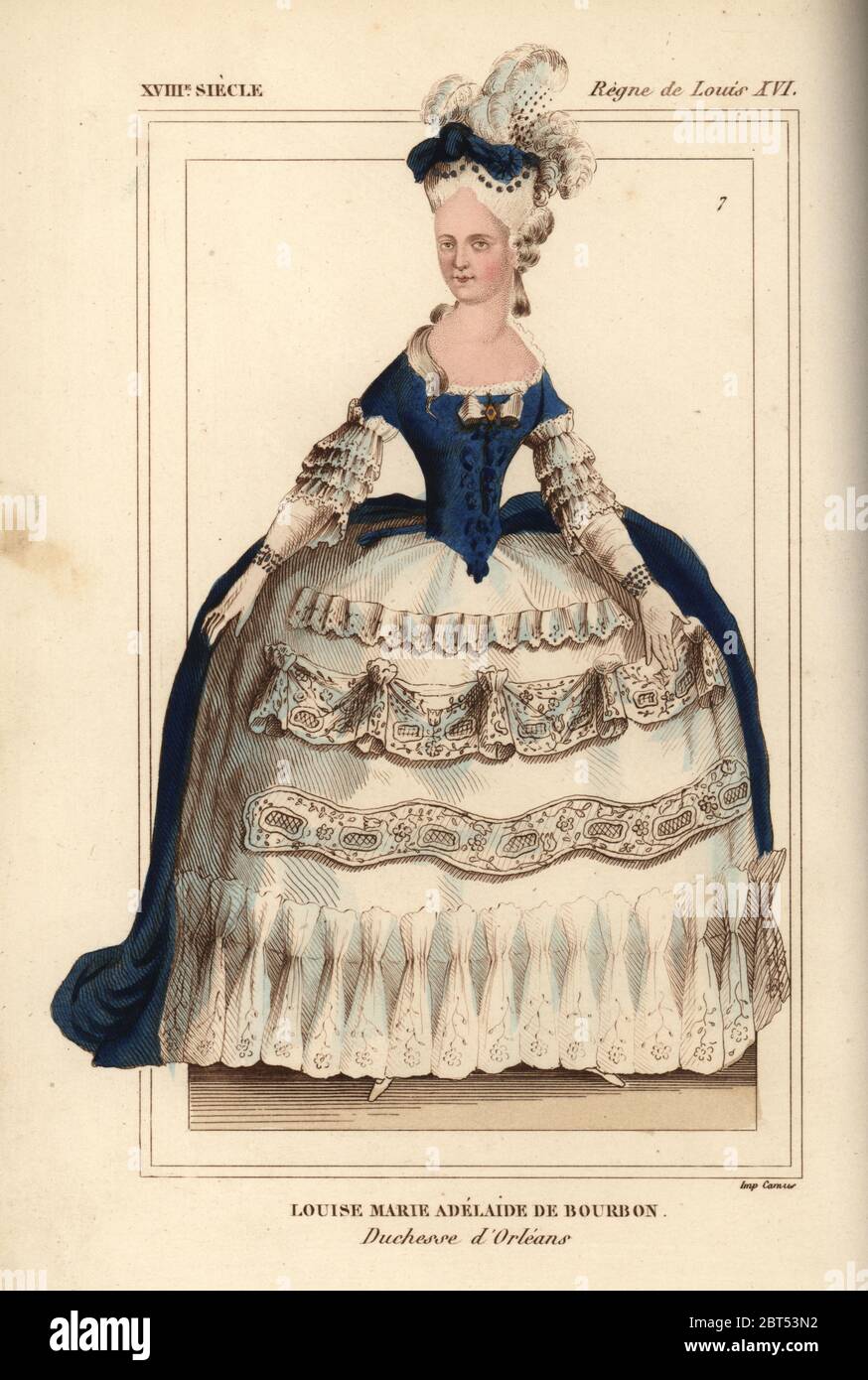 Louise Marie Adelaide de Bourbon, duchessa di Orleans 1753-1821. Litografia Handcolored da Le Bibliophile Jacob aka Paul Lacroix i costumi Historiques de la France (costumi storici della Francia), Amministrazione de Librairie, Parigi, 1852. Foto Stock