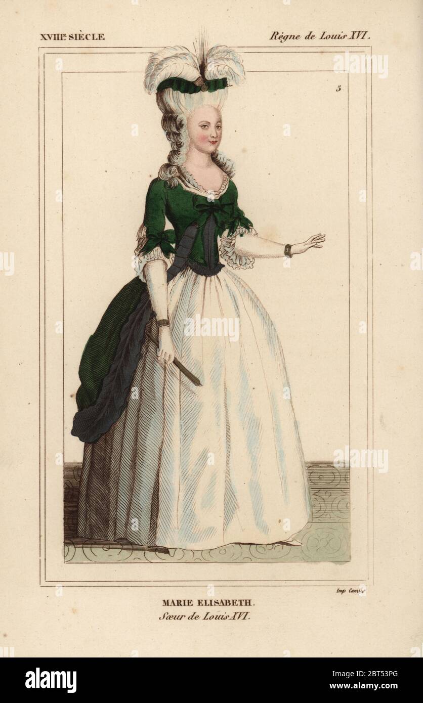 Marie Elisabeth, sorella del re Luigi XVI di Francia, 1764-1794. Litografia Handcolored da Le Bibliophile Jacob aka Paul Lacroix i costumi Historiques de la France (costumi storici della Francia), Amministrazione de Librairie, Parigi, 1852. Foto Stock