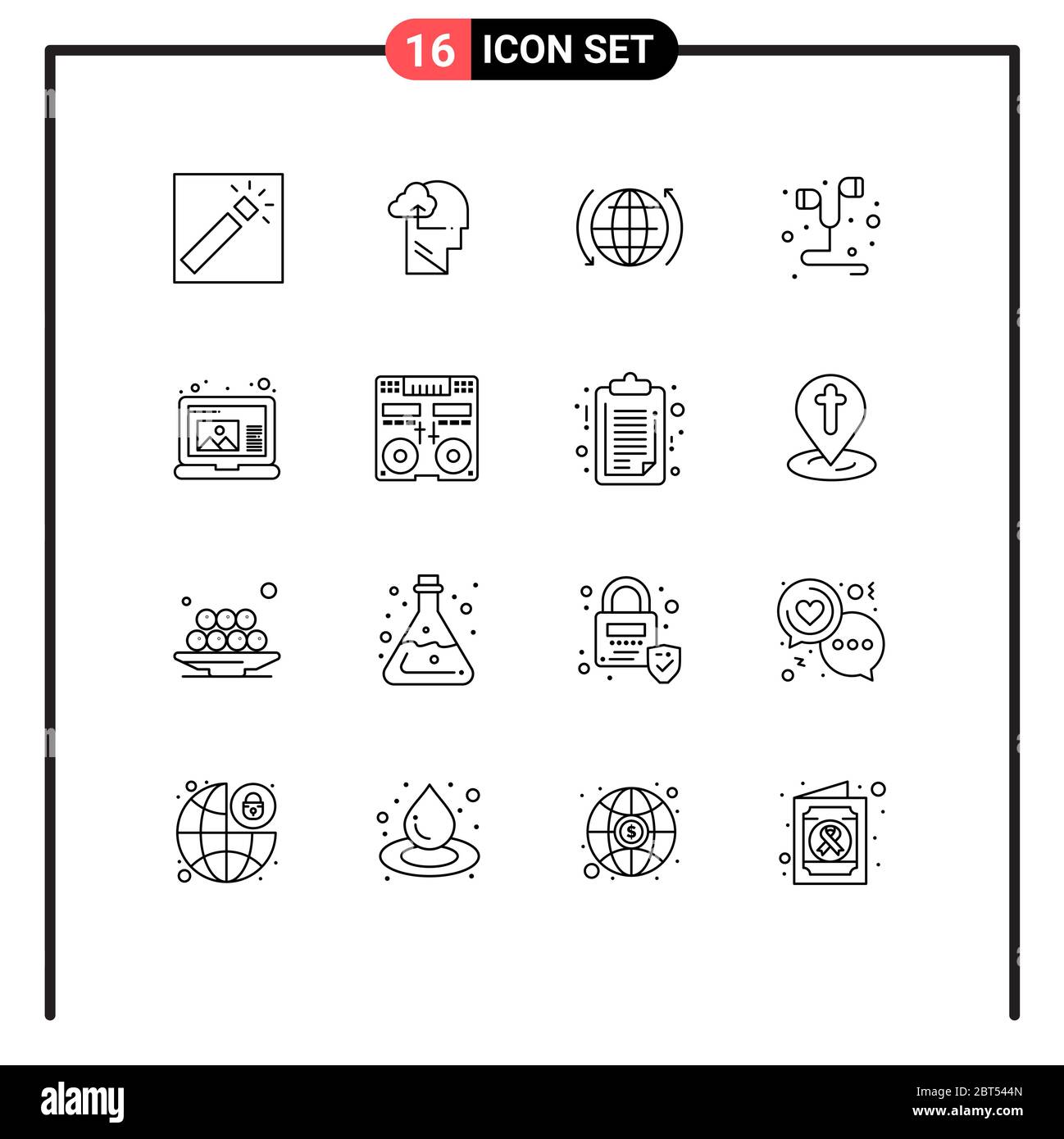 16 icone creative segni e simboli moderni di disegno, smartphone, globale, musica, senza mani elementi editabili di disegno vettoriale Illustrazione Vettoriale