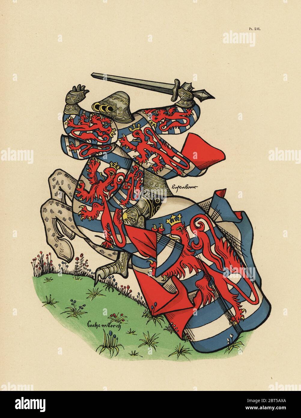 Conte di Lussemburgo, Comte de Luxembourg. Chromolithograph da Loredan Larchey's Ancien Armorial Equestre de la Toison d'Or et de l'Europe au 15e siecle (Antica Armorials equestre dell'ordine del vello d'oro e l'Europa nel XV secolo), Parigi, 1890. Dal manoscritto illustrato 4790 nella Bibliotheque de l'Arsenal. Foto Stock