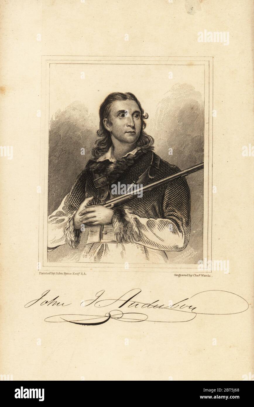 John James Audubon, American Ornithologist, naturalista e pittore, 1785-1851. In possesso di un fucile. Dopo un ritratto di John Syme. Incisione in acciaio da Lizars da Sir William Jardine è il naturalista biblioteca, W.H. Lizars, Edimburgo, 1843. Foto Stock