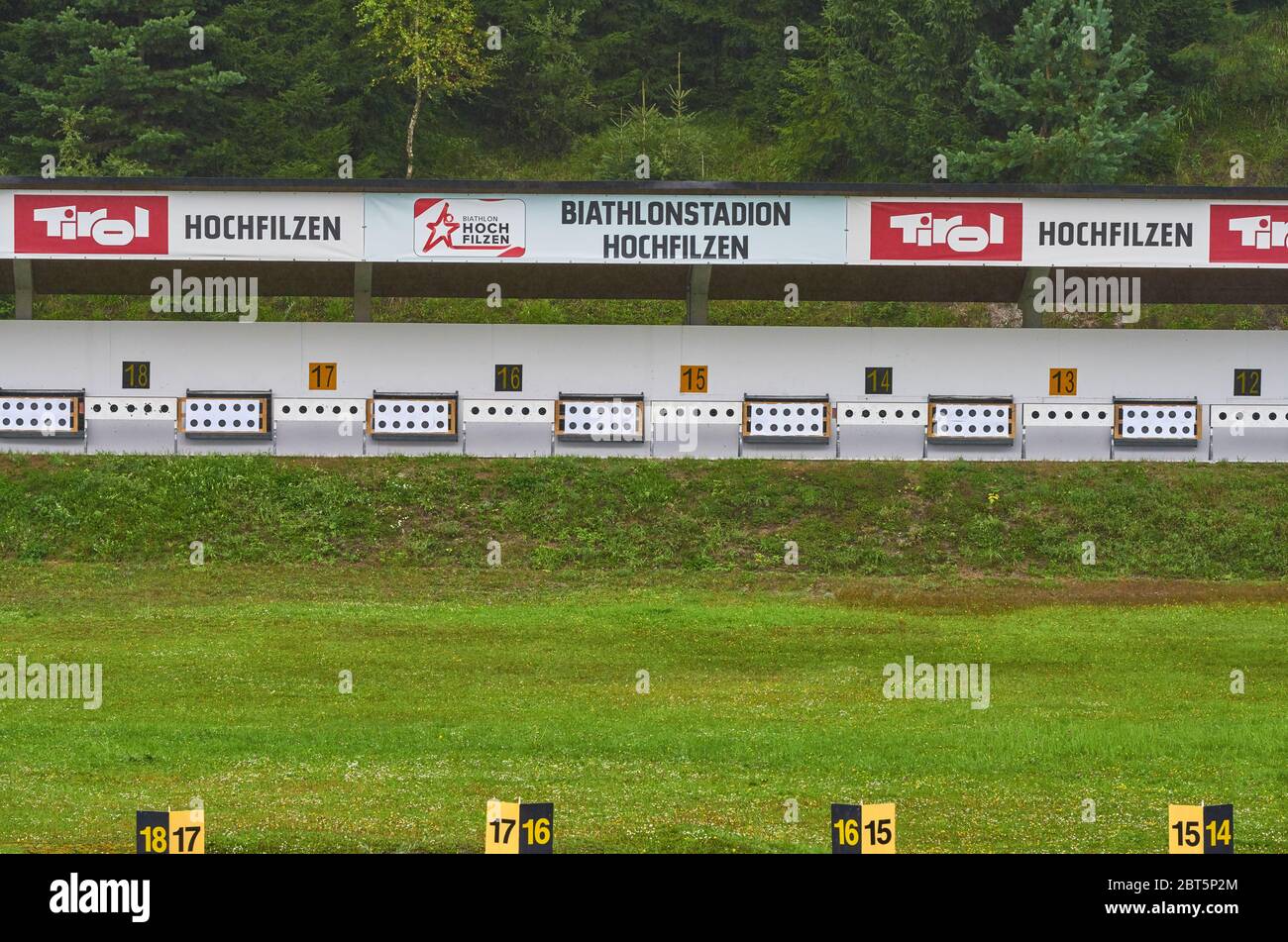 Visita allo stadio di biathlon Hochfilzen, Austria Foto Stock