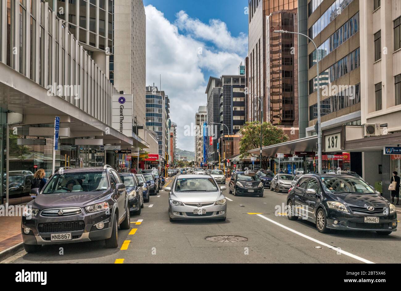 Featherston Street, centro di Wellington, North Island, Nuova Zelanda Foto Stock