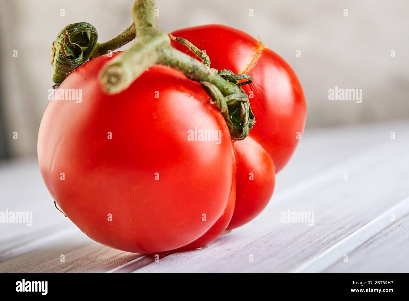 Frutta o verdura brutta. Pomodoro mutante gravemente malformato. I negozi di alimentari preferiscono soprattutto frutta e verdura di qualità migliore. La frutta brutta non è in alta d Foto Stock
