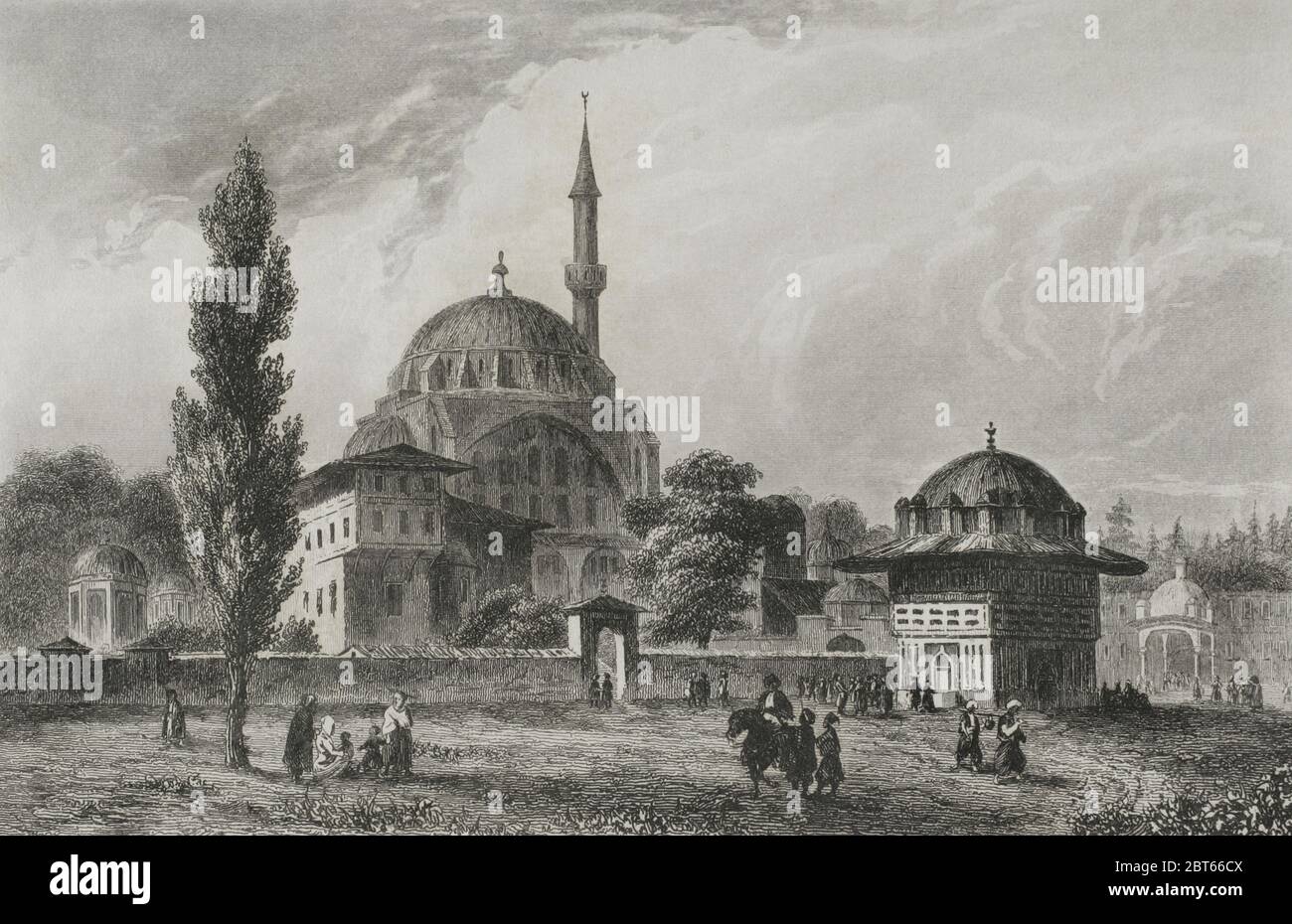 Impero Ottomano. Turchia. Costantinopoli (oggi Istanbul). Piazza Top-Khane e fontana. Piyale Pasha Moschea. Fu costruita durante il regno del sultano Selim II, sotto l'ordine del capo ammiraglio Piyale Pasha nel 1573. Engraing di Lemaitre, J. Arnaut e Charles Lalaisse. Historia de Turquia di Joseph Marie Jouannin (1783-1844) e Jules Van Gaver, 1840. Foto Stock