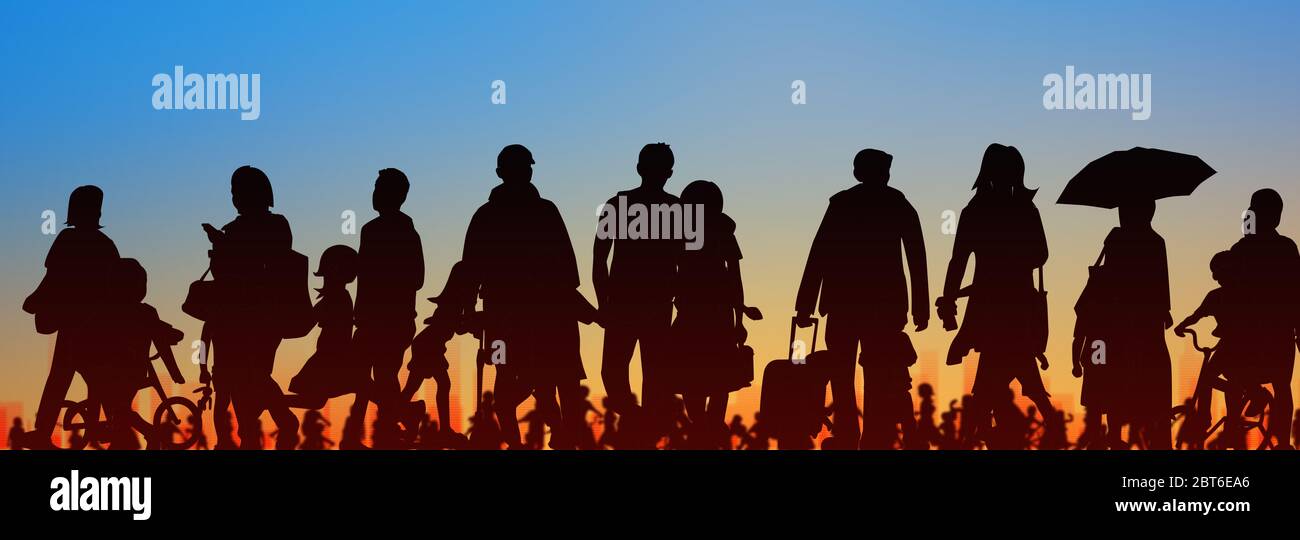 sihouette di gruppo di persone tramonto cielo sfondo Foto Stock