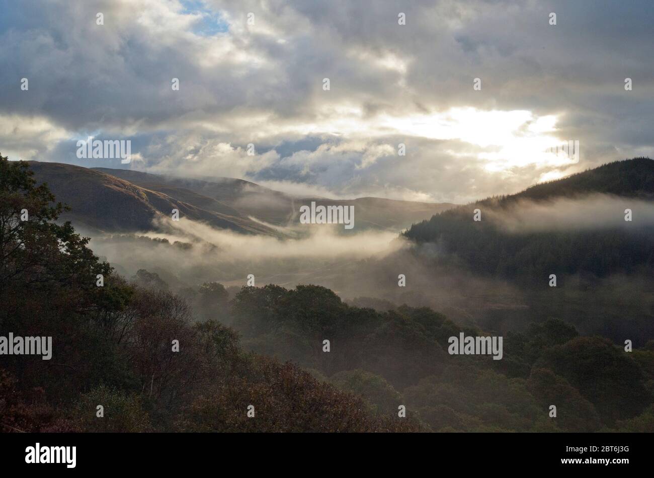 Nebbia mattutina a Loch Trool, Galloway Forest Park Foto Stock