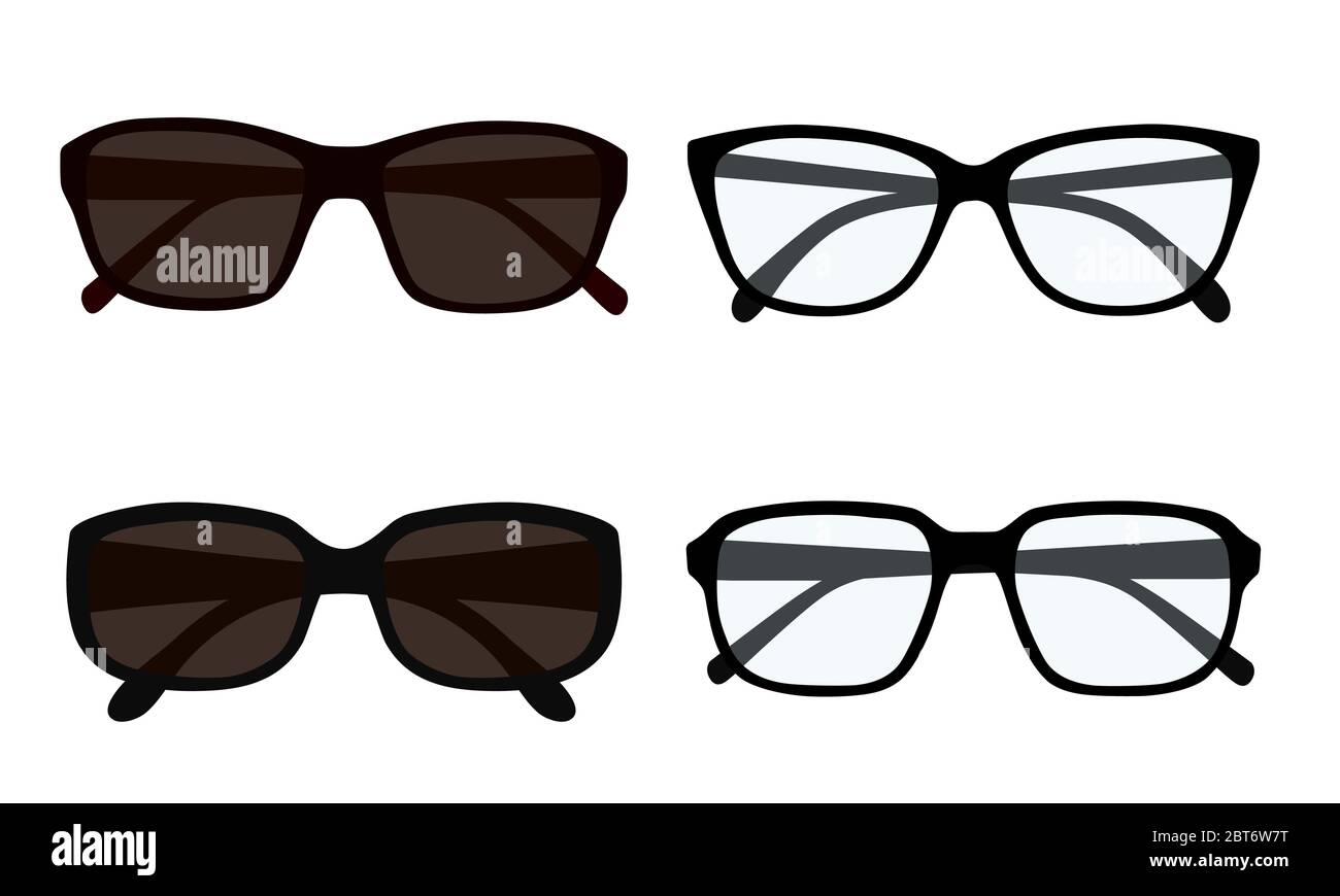 Disegno piatto illustrazione di serie di occhiali da vista e da sole  isolati su sfondo bianco - vettore Immagine e Vettoriale - Alamy