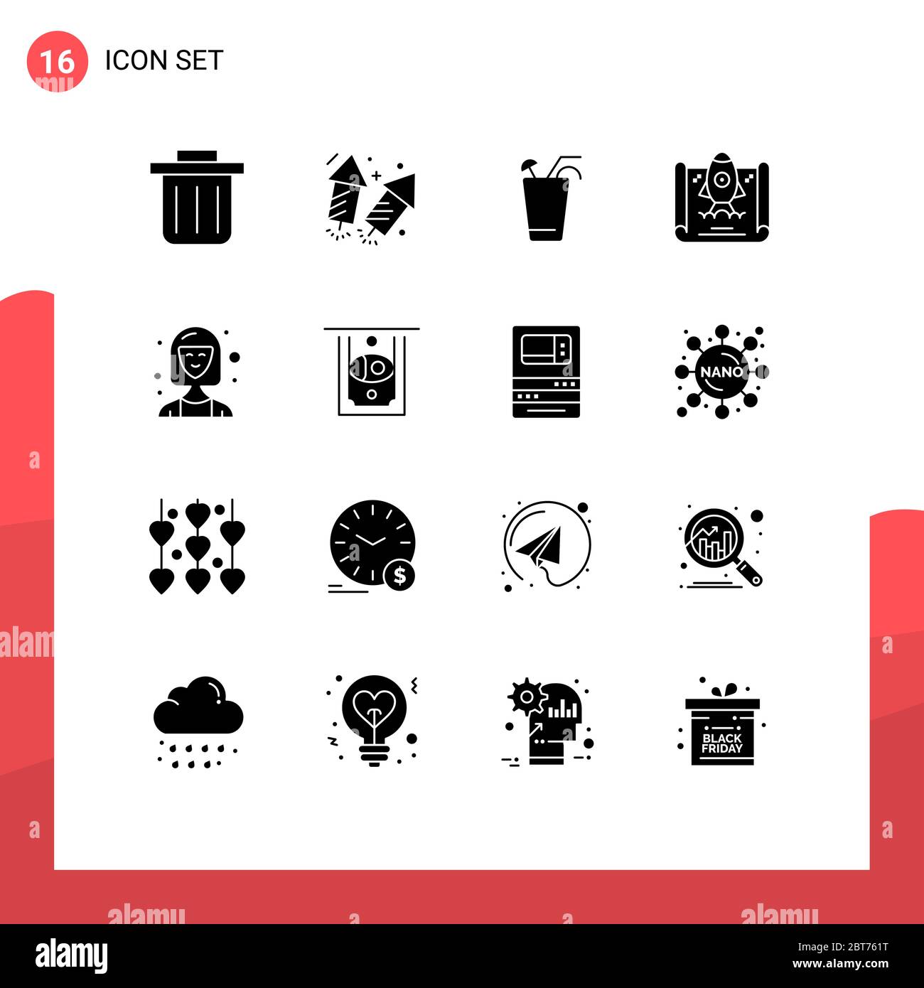 Solid Glyph Pack di 16 simboli universali di atm, executive, spring, director, business editabili Vector Design Elements Illustrazione Vettoriale