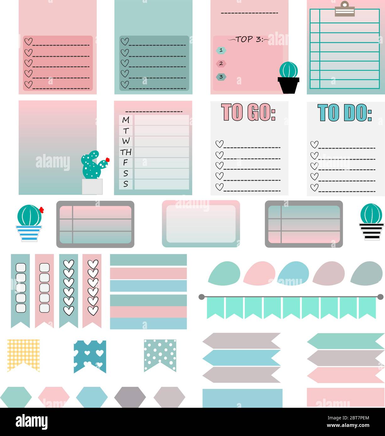Brillante agenda femminile con adesivi per il diario organizzato. Vettore Illustrazione Vettoriale