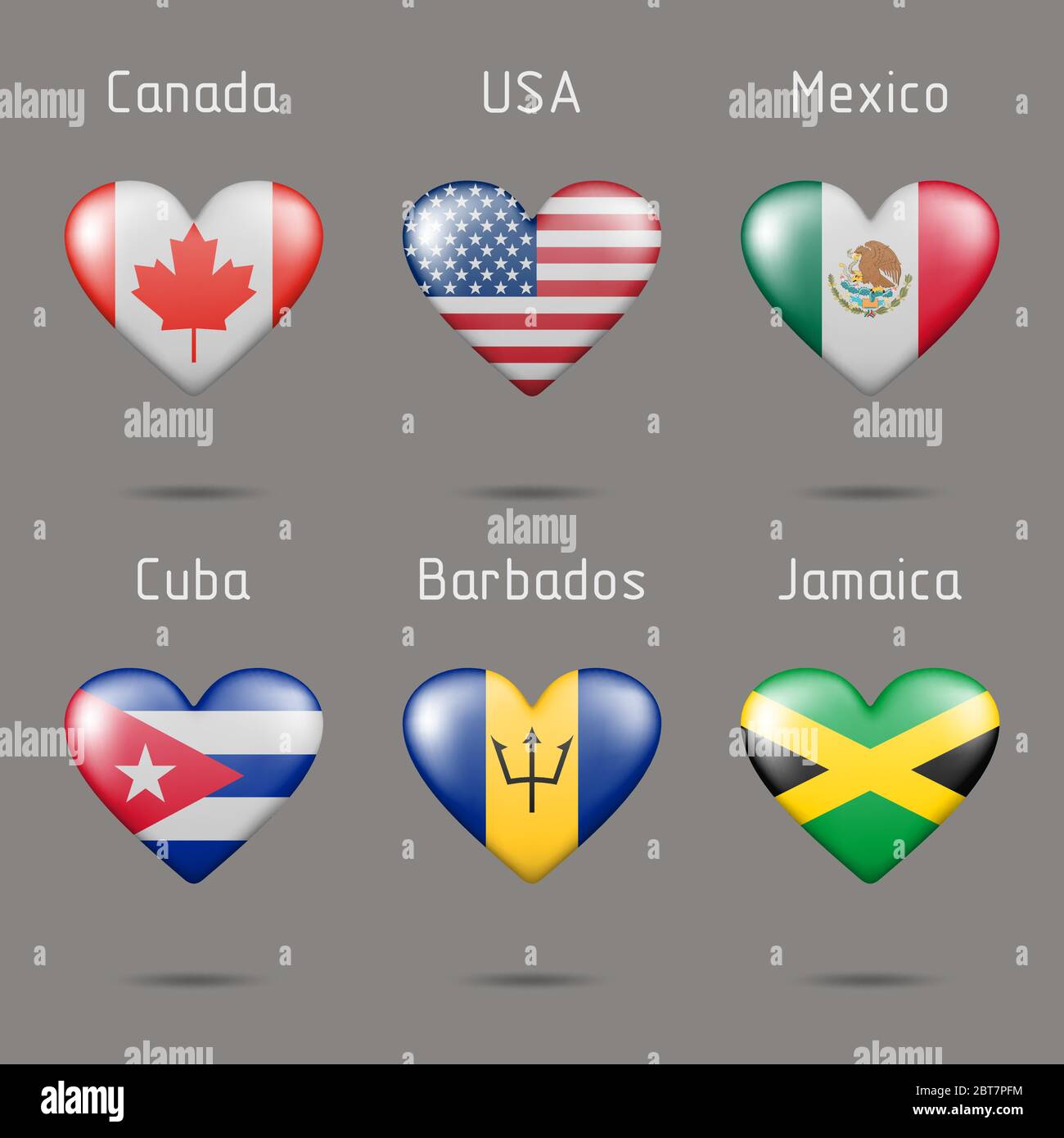 Paesi a forma di cuore delle bandiere del Nord America Illustrazione Vettoriale