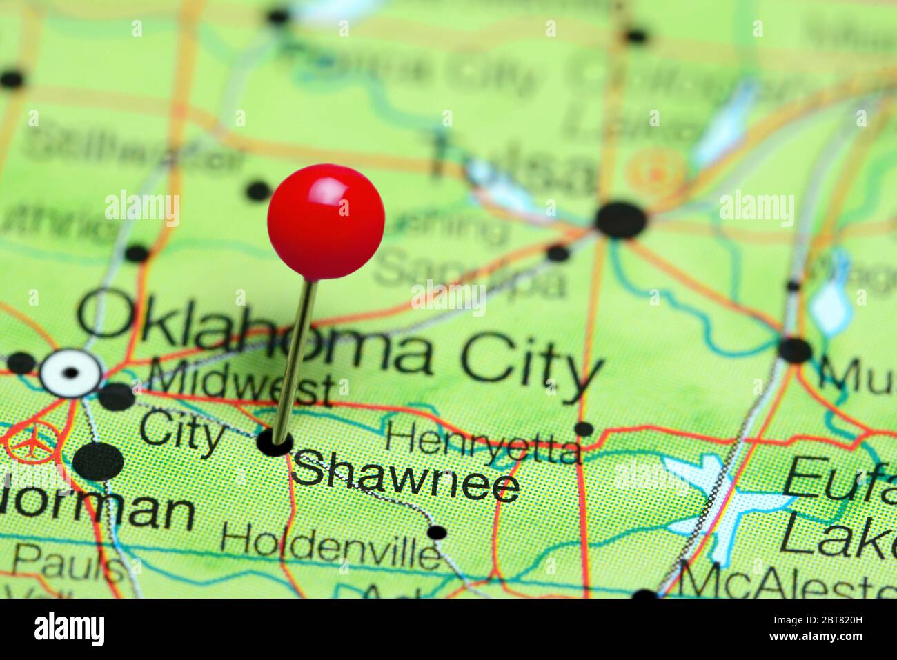 Shawnee è stato puntato su una mappa di Oklahoma, Stati Uniti Foto Stock