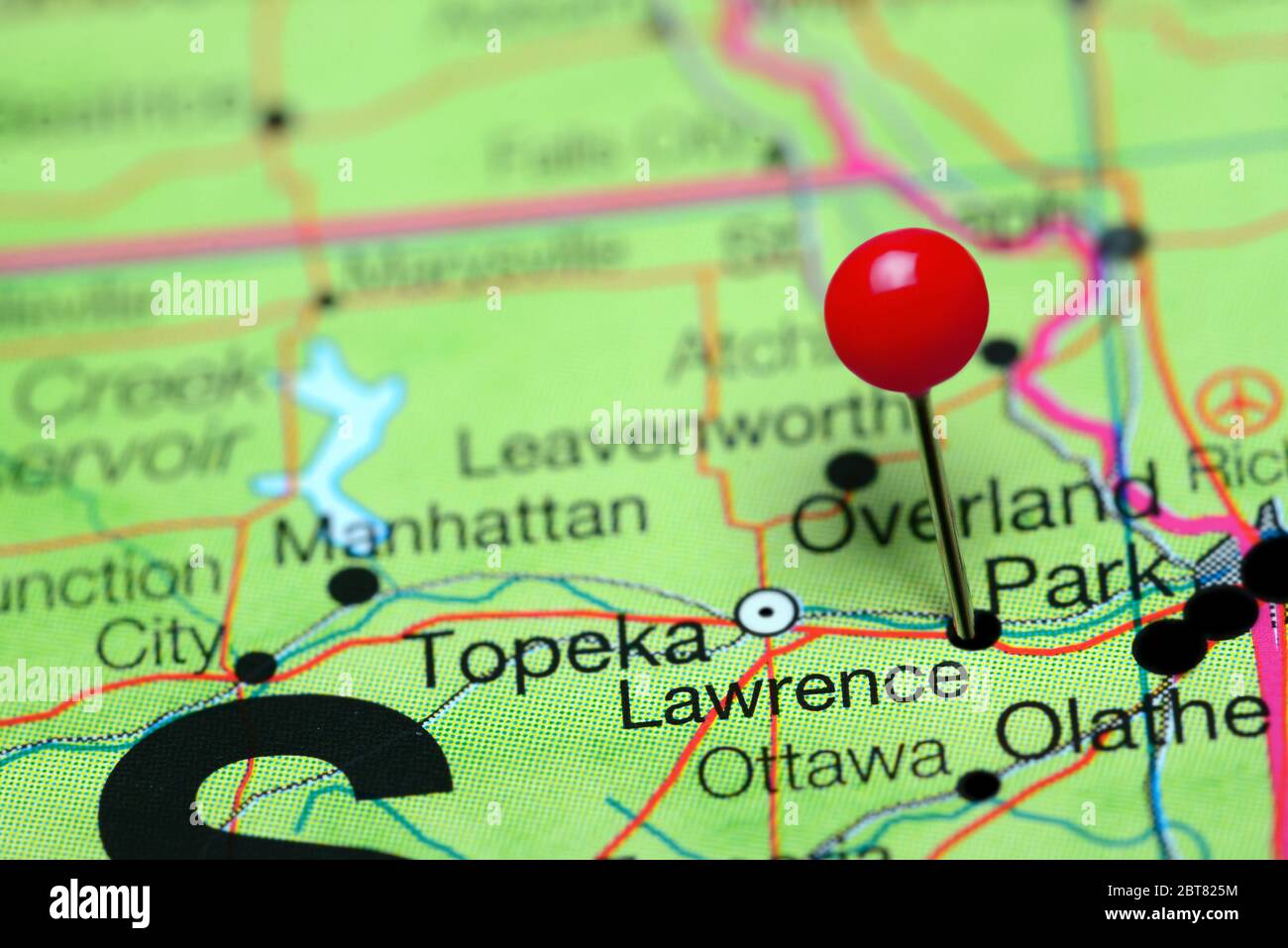 Lawrence è stato inserito su una mappa di Kansas, Stati Uniti Foto Stock