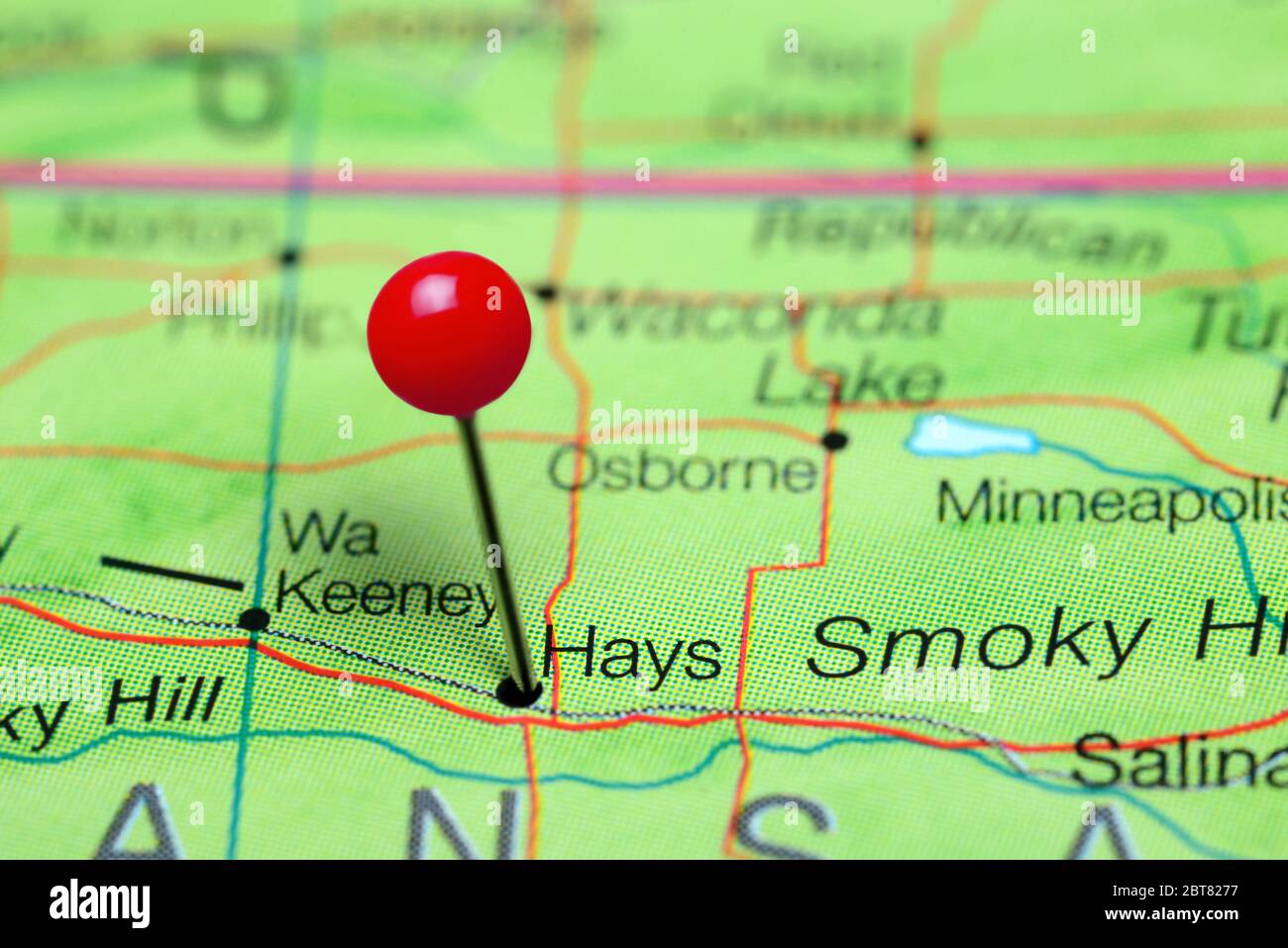 Hays è stato puntato su una mappa di Kansas, Stati Uniti Foto Stock