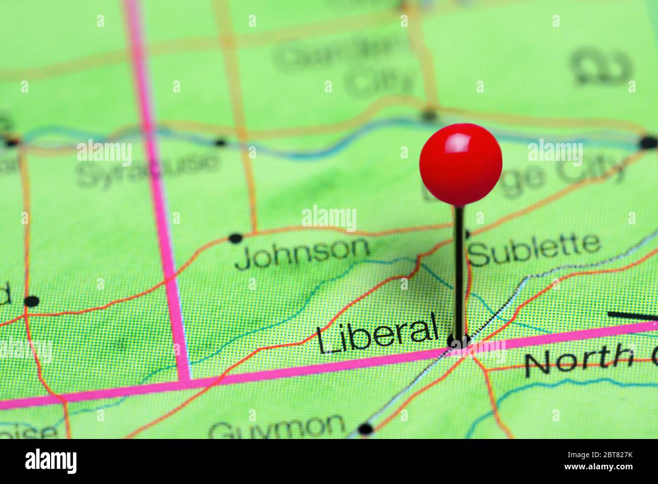 Liberale è stato fissato su una mappa di Kansas, Stati Uniti Foto Stock