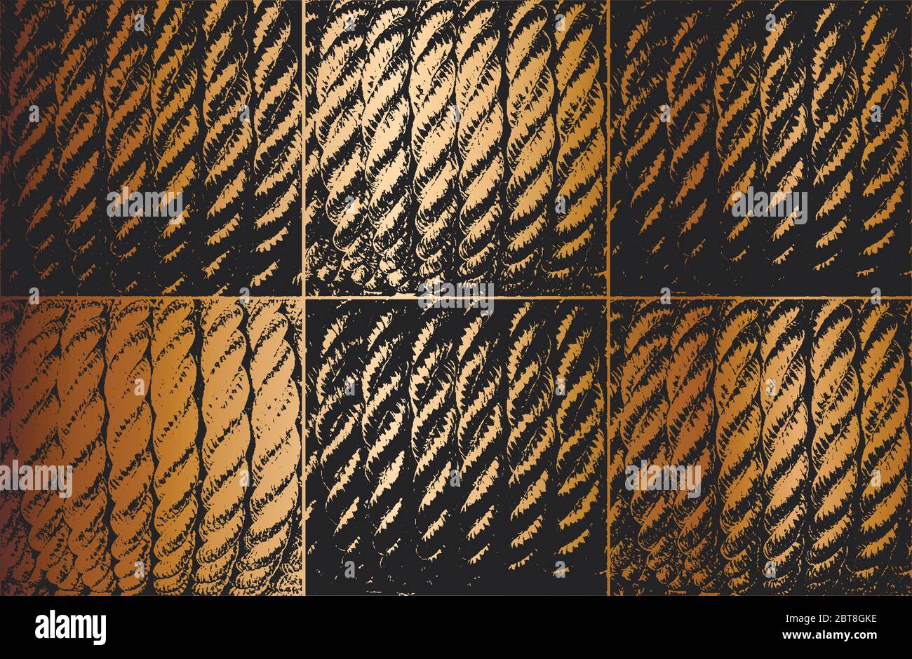 Distress grunge dorato struttura vettoriale di corda di vimini. Sfondo bianco e nero. Illustrazione EPS 8 Illustrazione Vettoriale